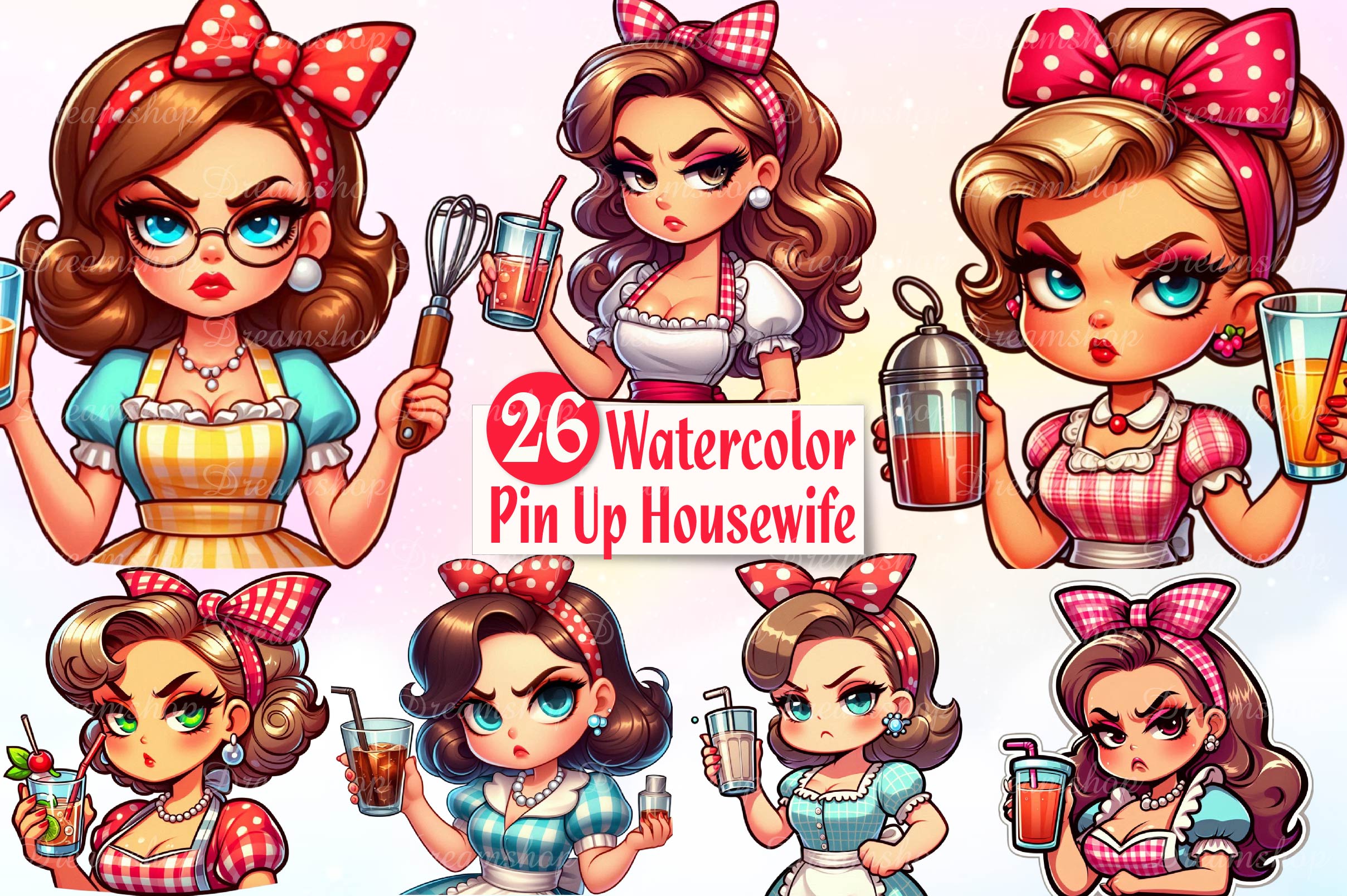 Retro Pin Up Housewife Coffee Clipart Bundle