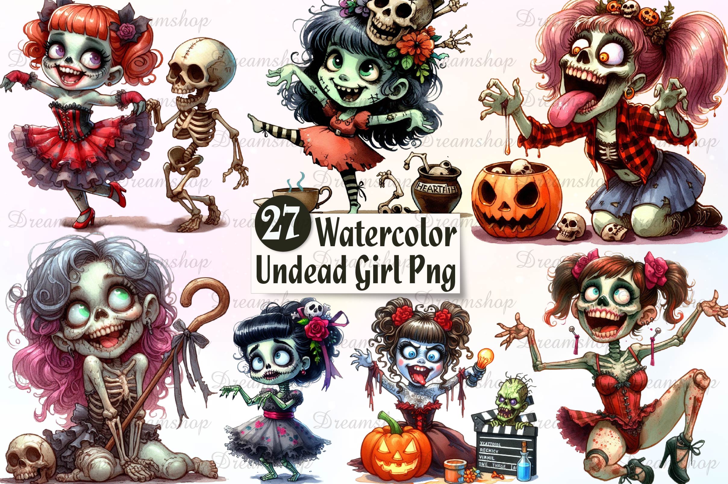 Halloween Undead Girl Clipart Bundle