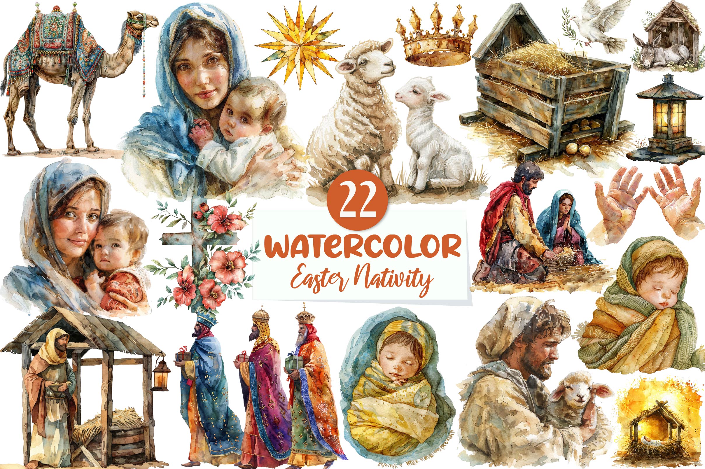 Easter Nativity Scene Clipart Bundle