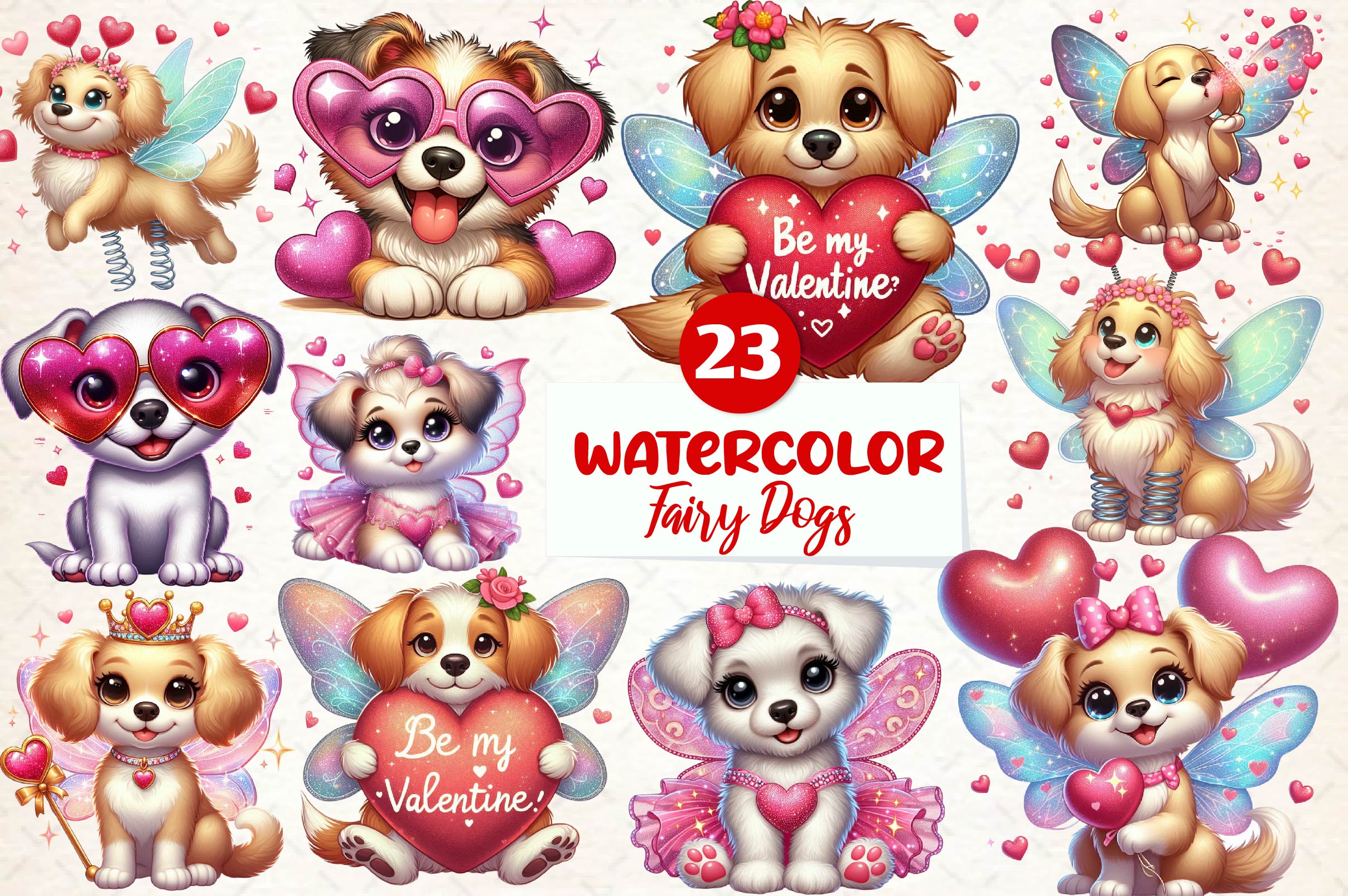 Valentine Fairy Dogs Clipart Bundle