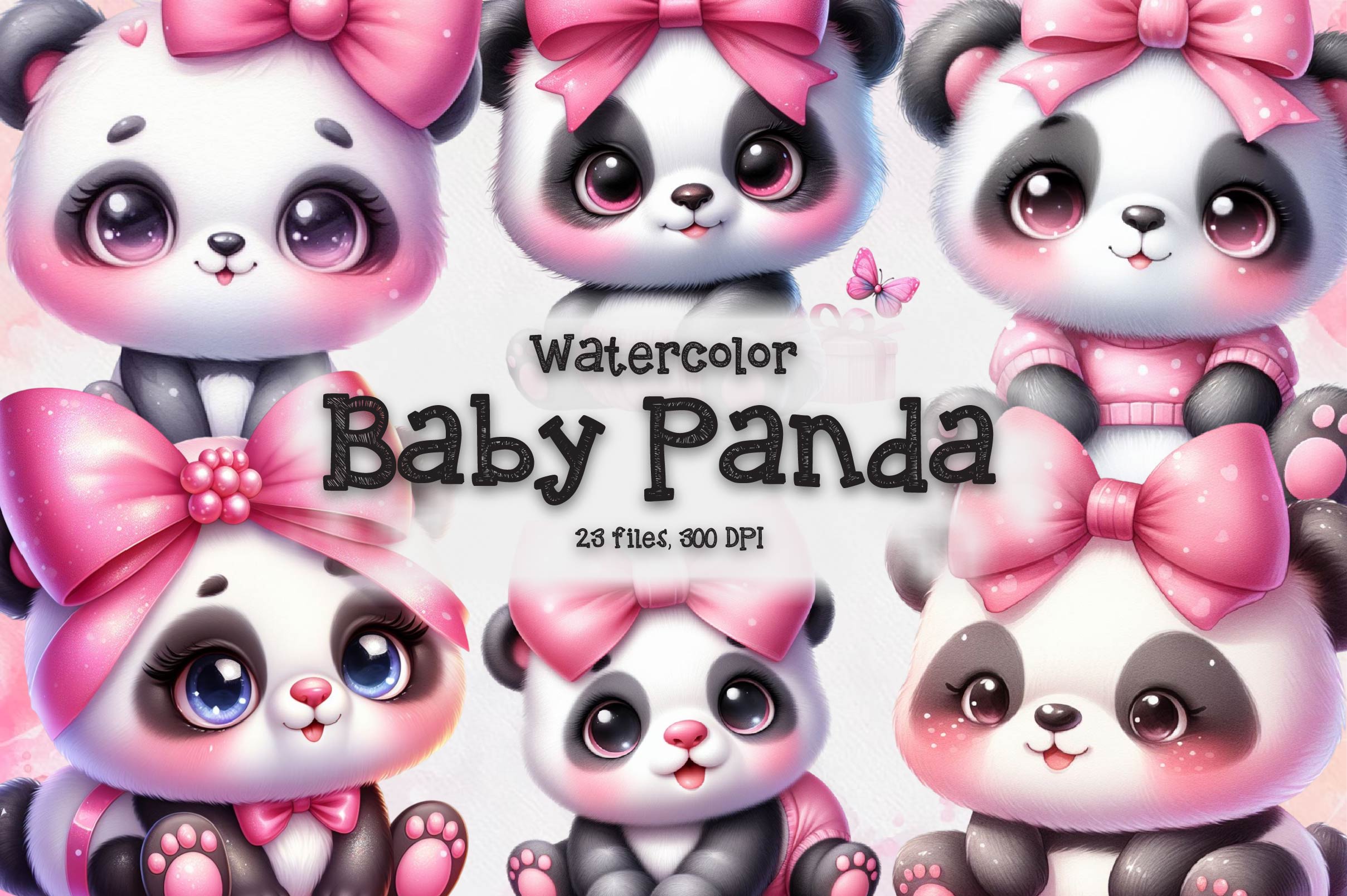Pink Baby Panda Clipart Bundle