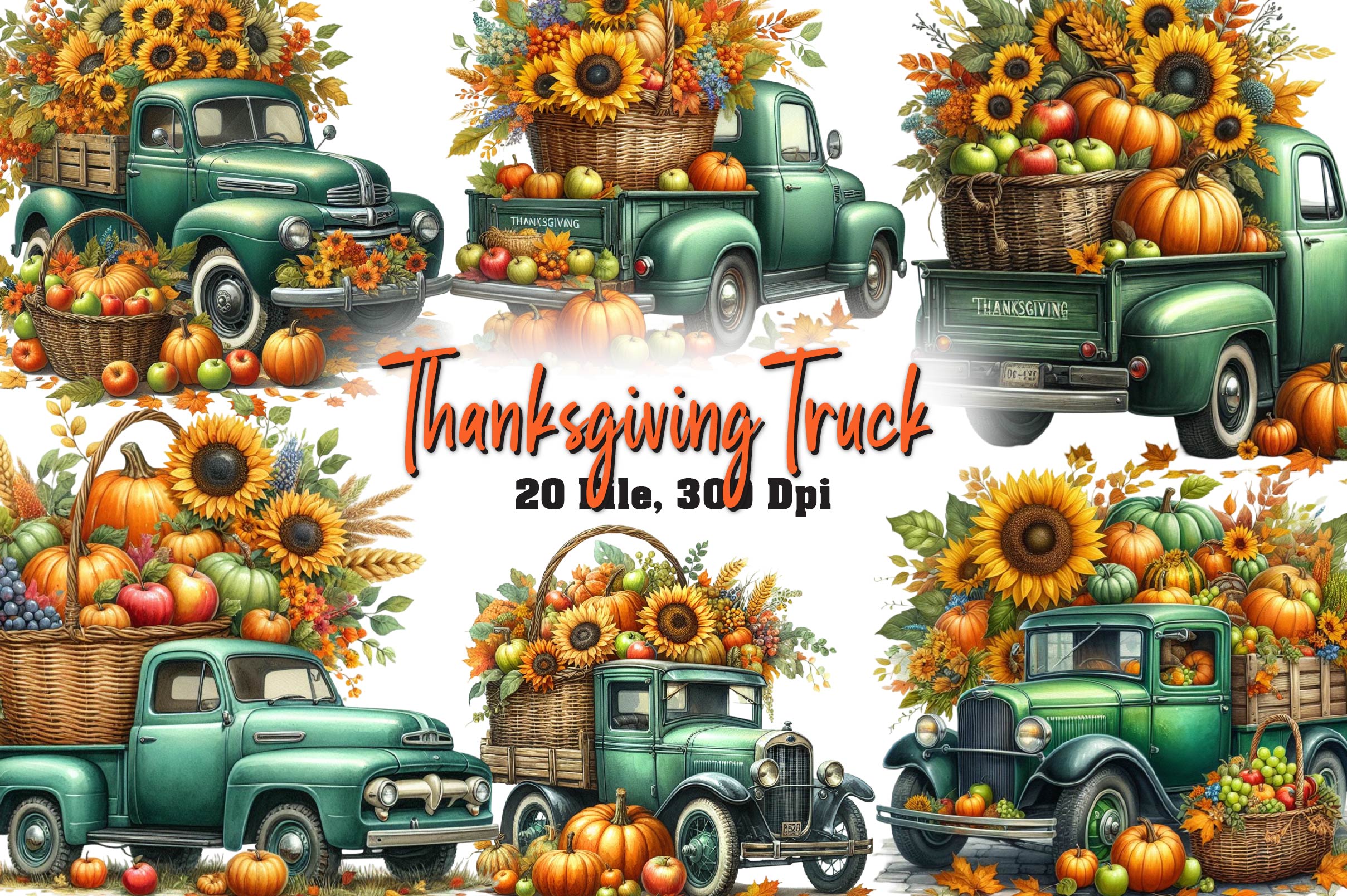 Thanksgiving Truck Clipart Bundle