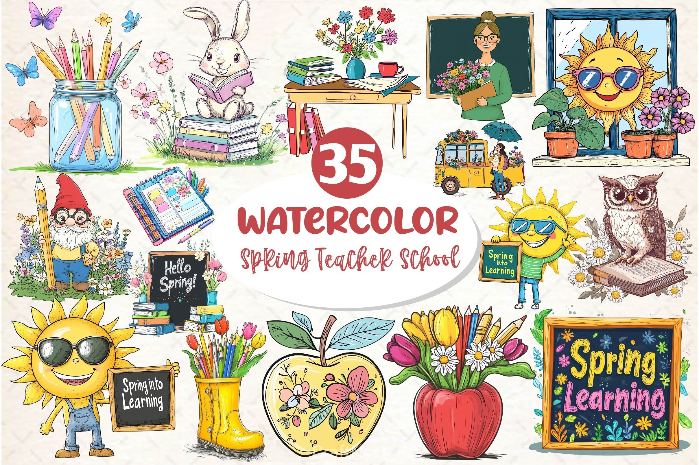Spring Teacher School Clipart Bundle 2
