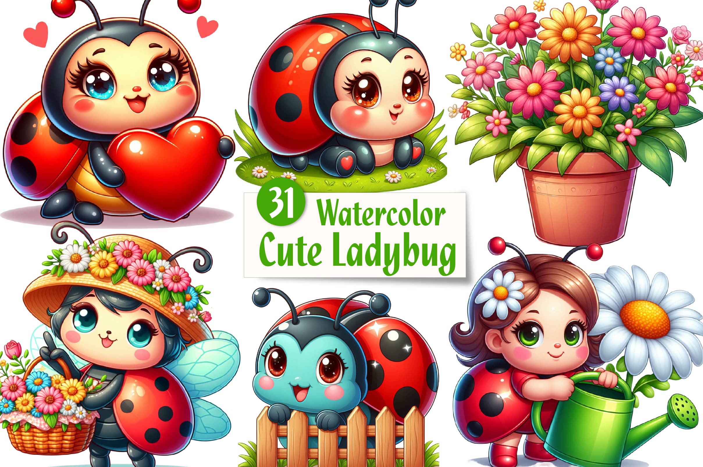 Cute Ladybug Clipart Bundle