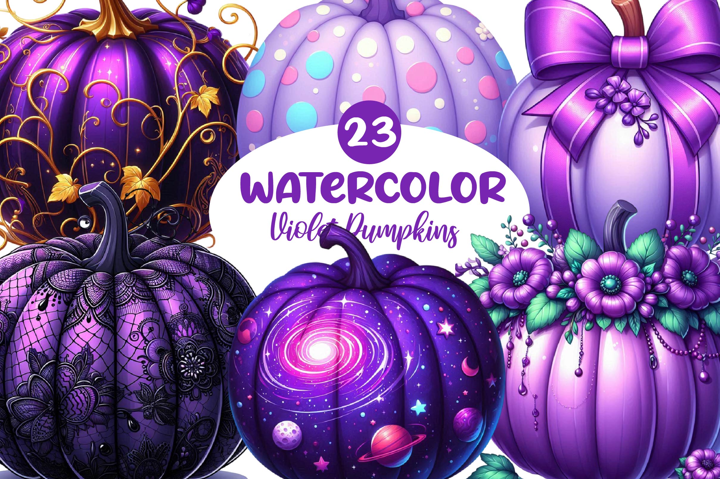 Violet Pumpkins Clipart Bundle