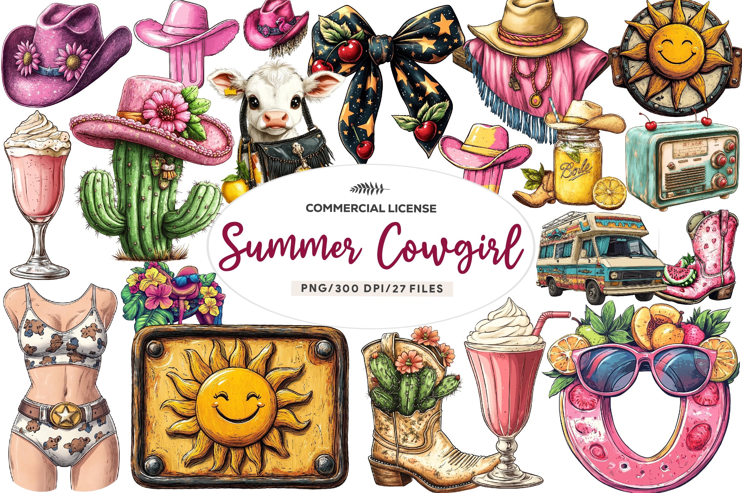 Summer Cowgirl Clipart Bundle 1