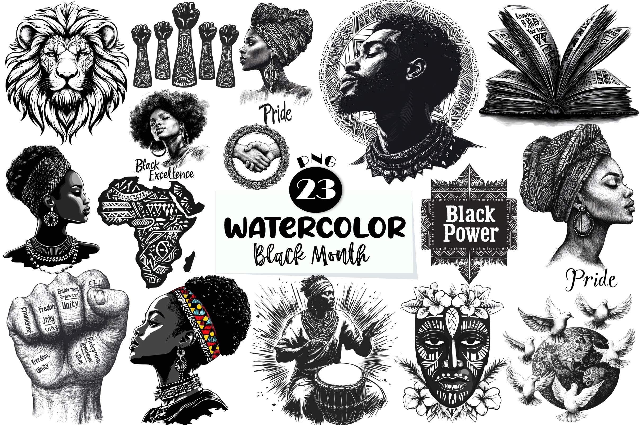 Black And White Black Month Clipart Bundle