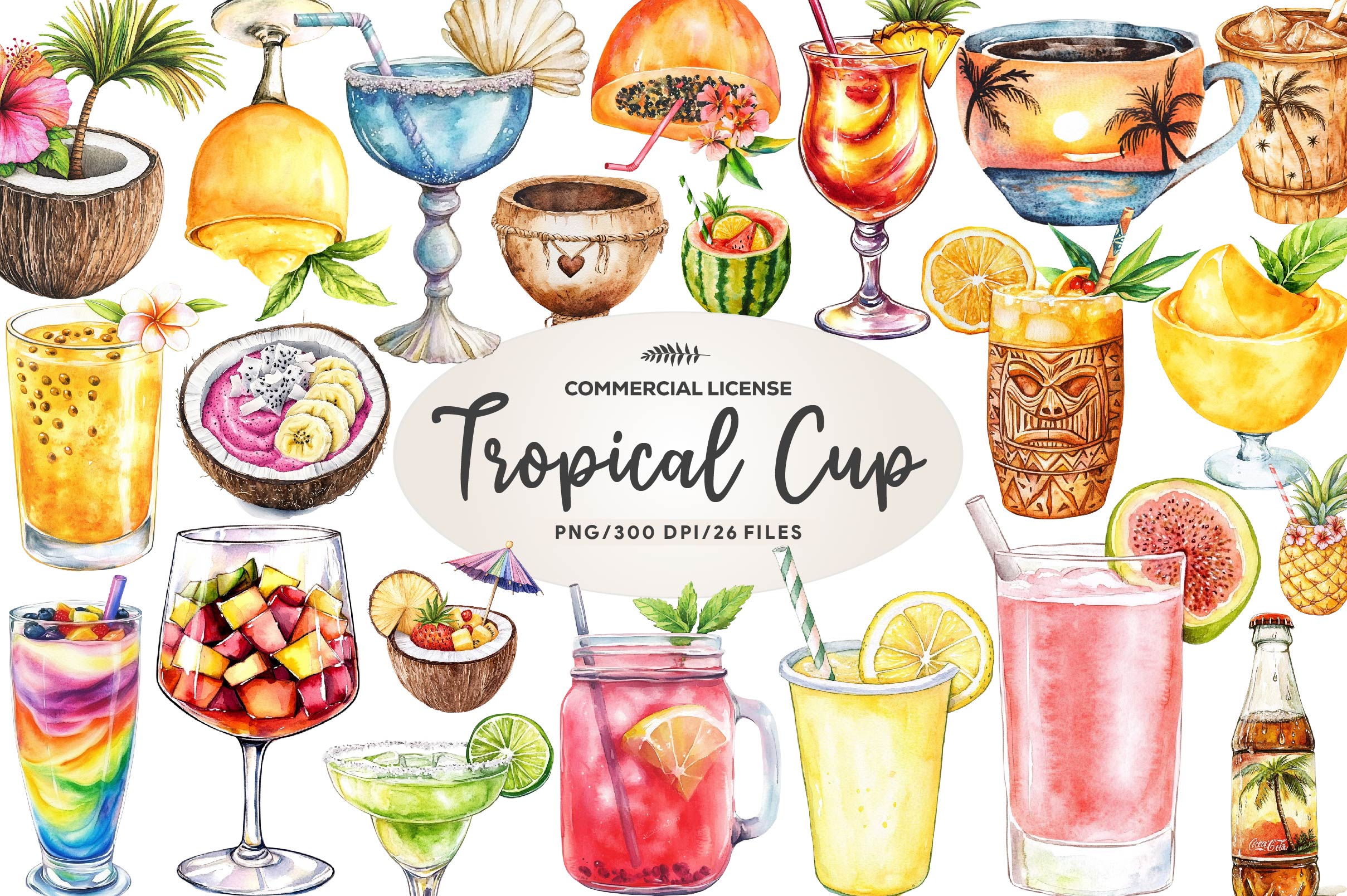 Summer Tropical Cup Clipart Bundle 1
