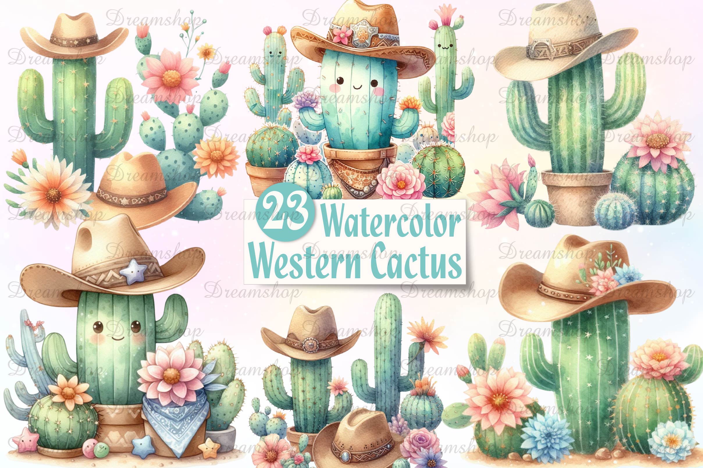 Pastel Western Cactus Clipart Bundle
