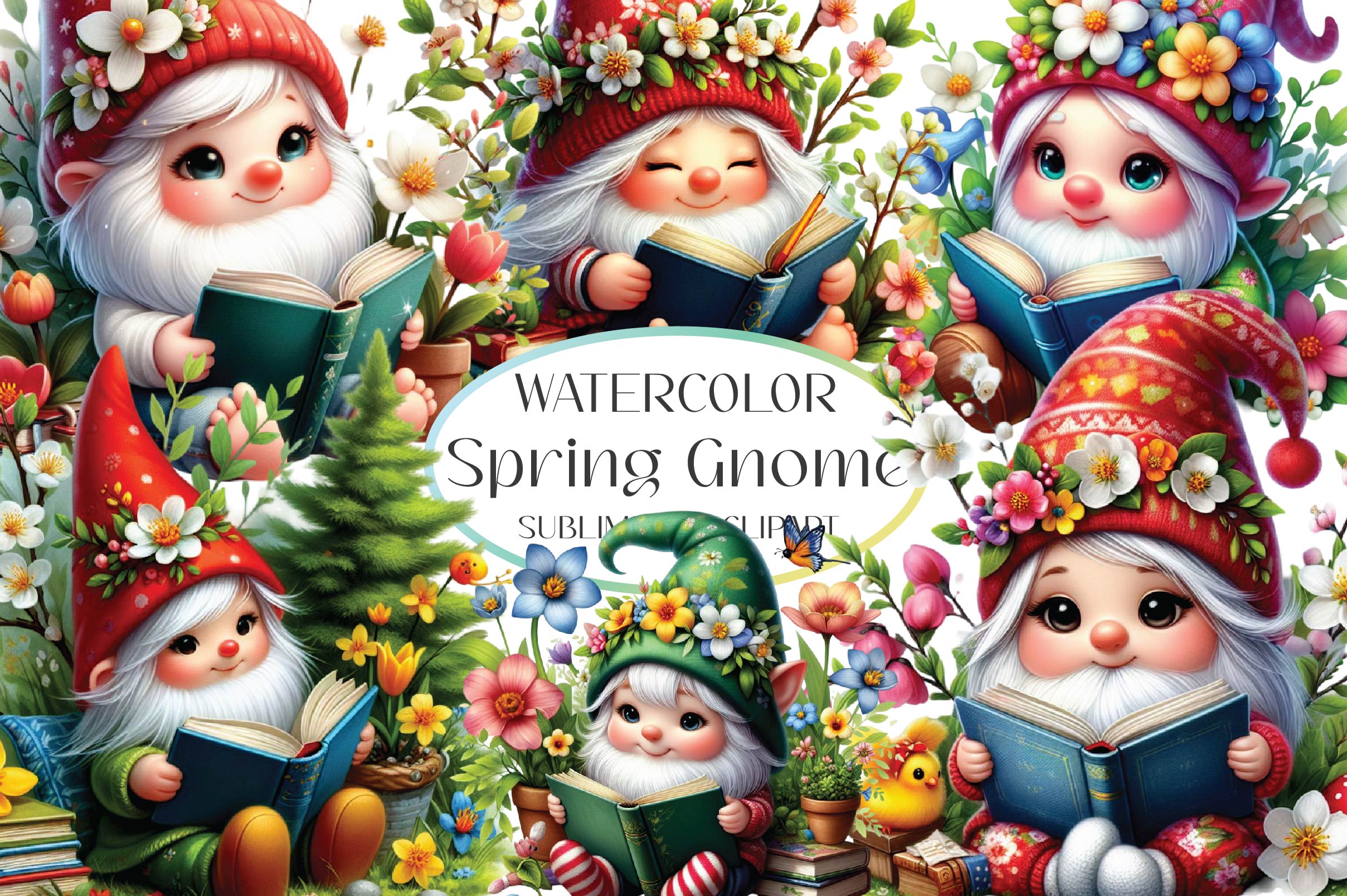 Spring Gnomes Clipart Bundle