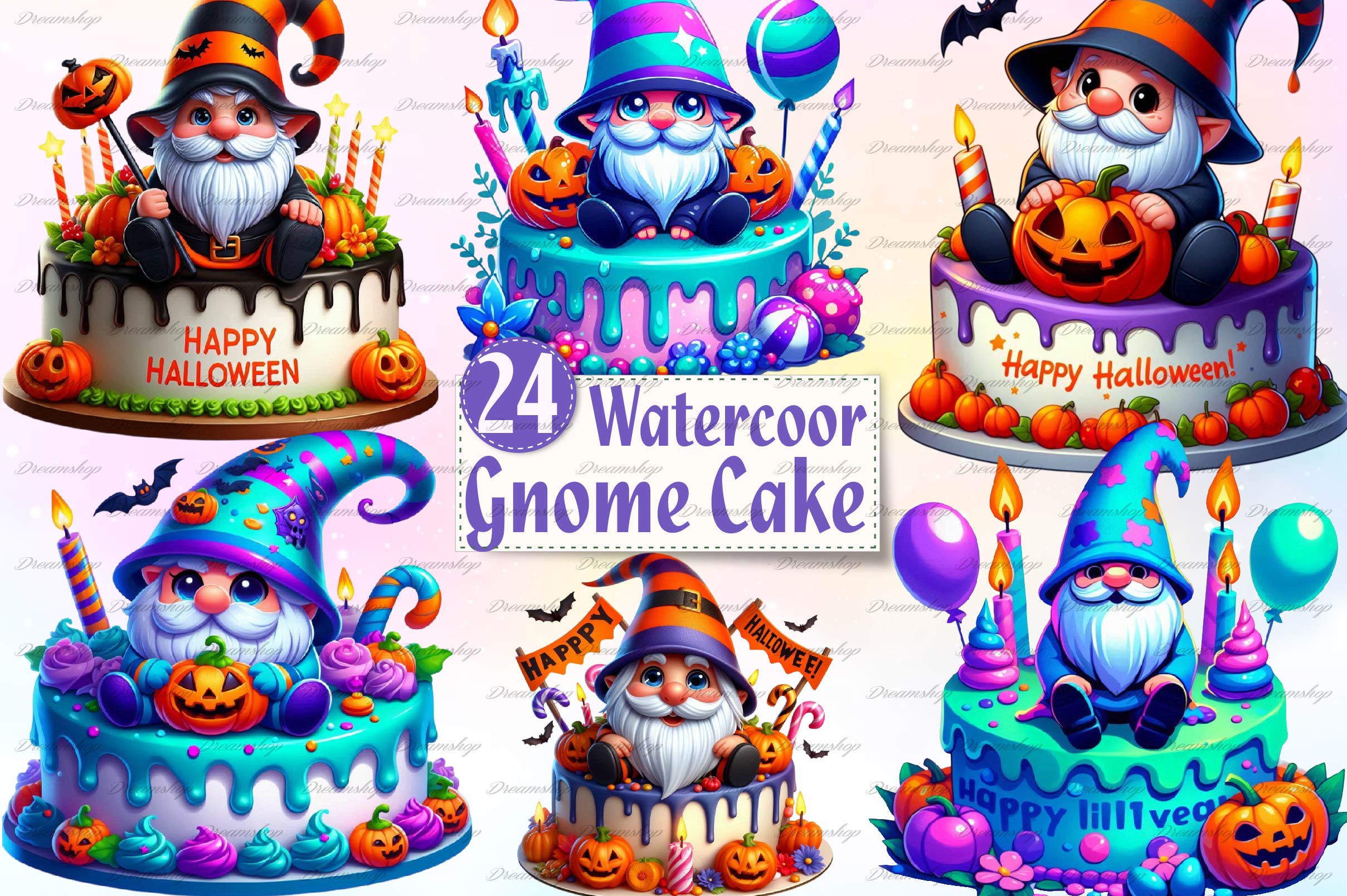 Halloween Gnome Cake Clipart Bundle