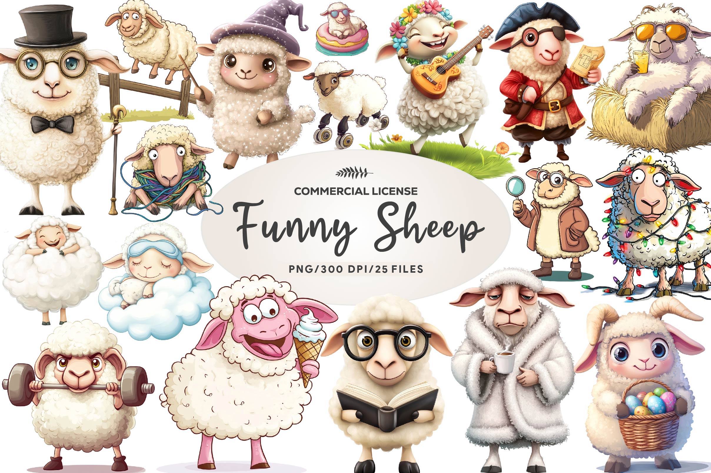 Quirky Funny Sheep Clipart Bundle