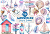Summer Pink & Blue Coastal Clipart Bundle 1