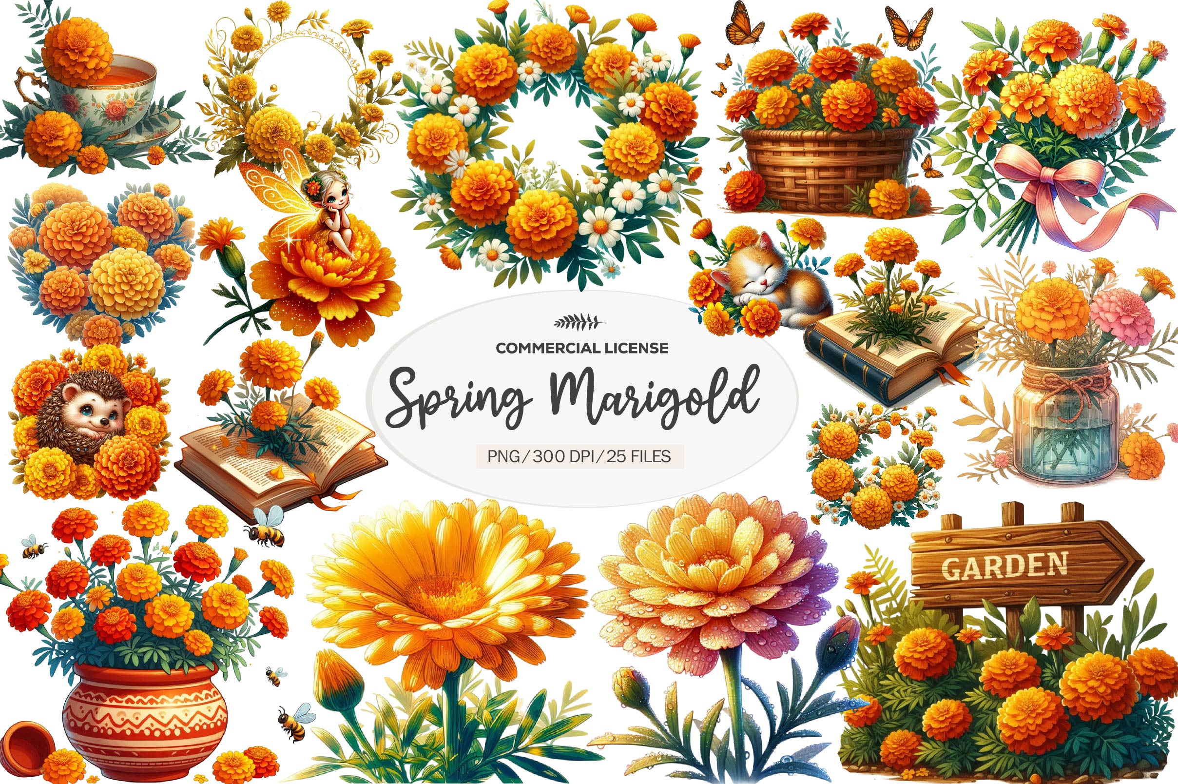 Spring Marigold Clipart Bundle