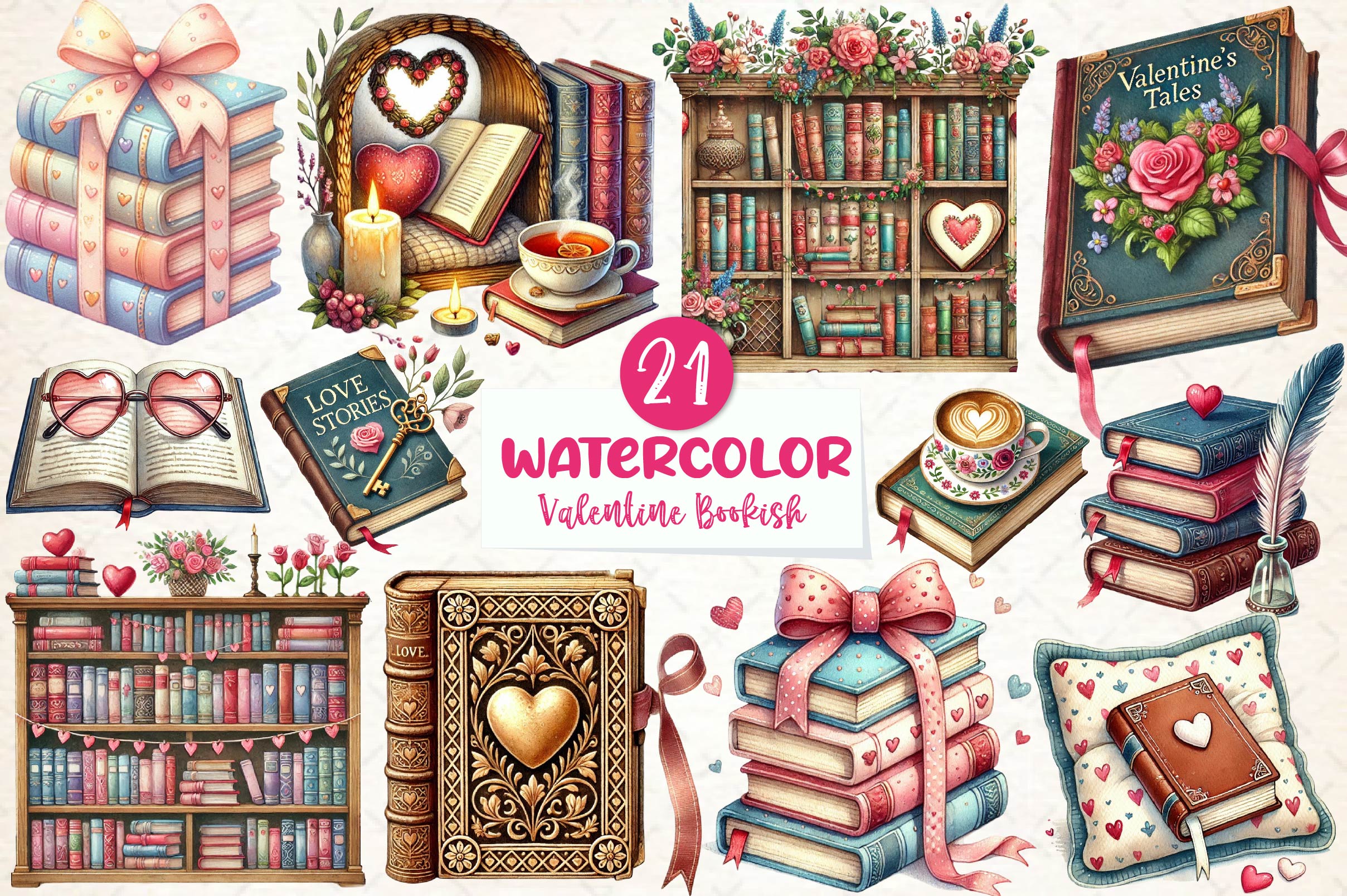 Valentine Bookish Clipart Bundle