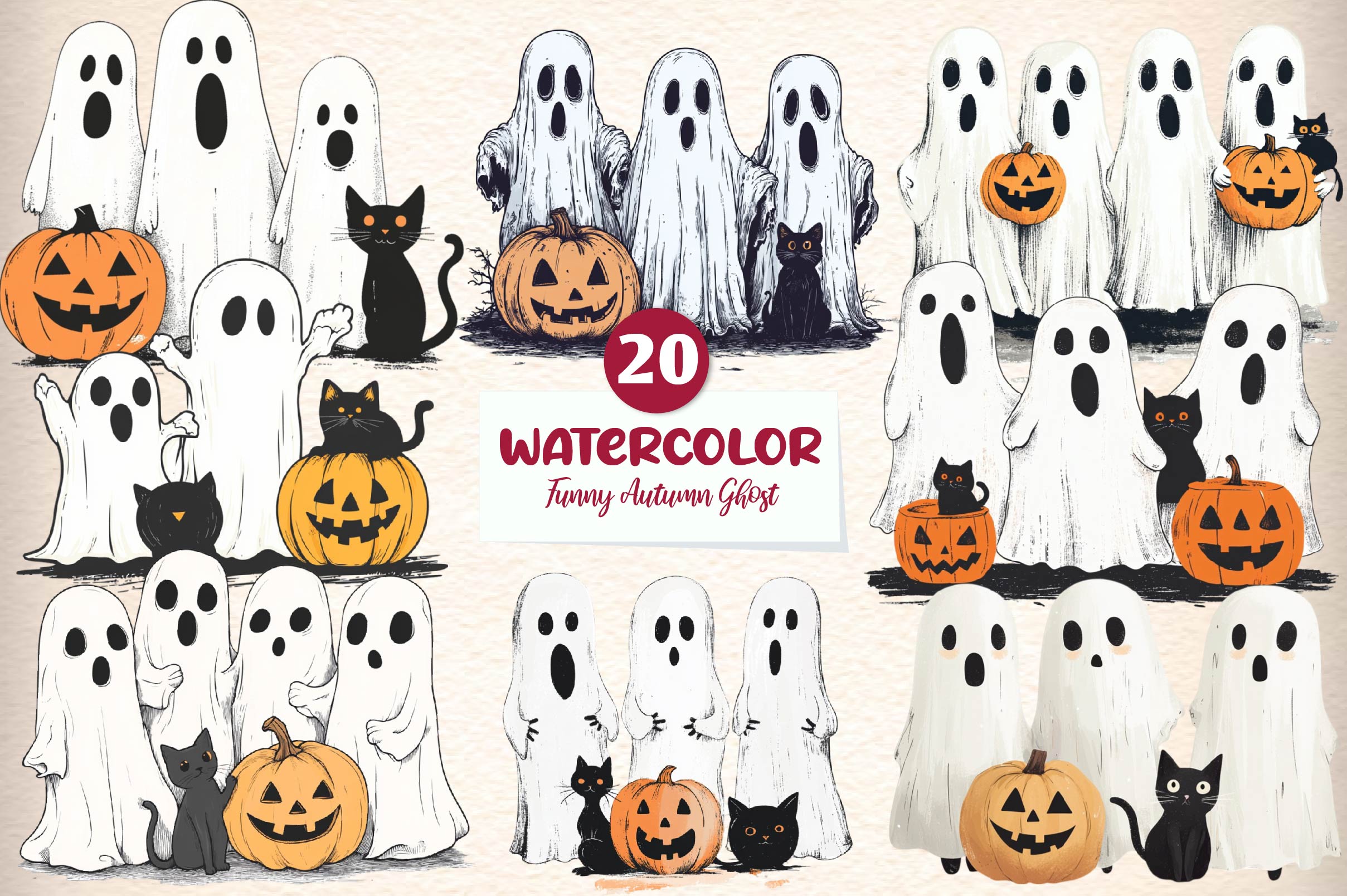 Funny Autumn Ghost Clipart Bundle