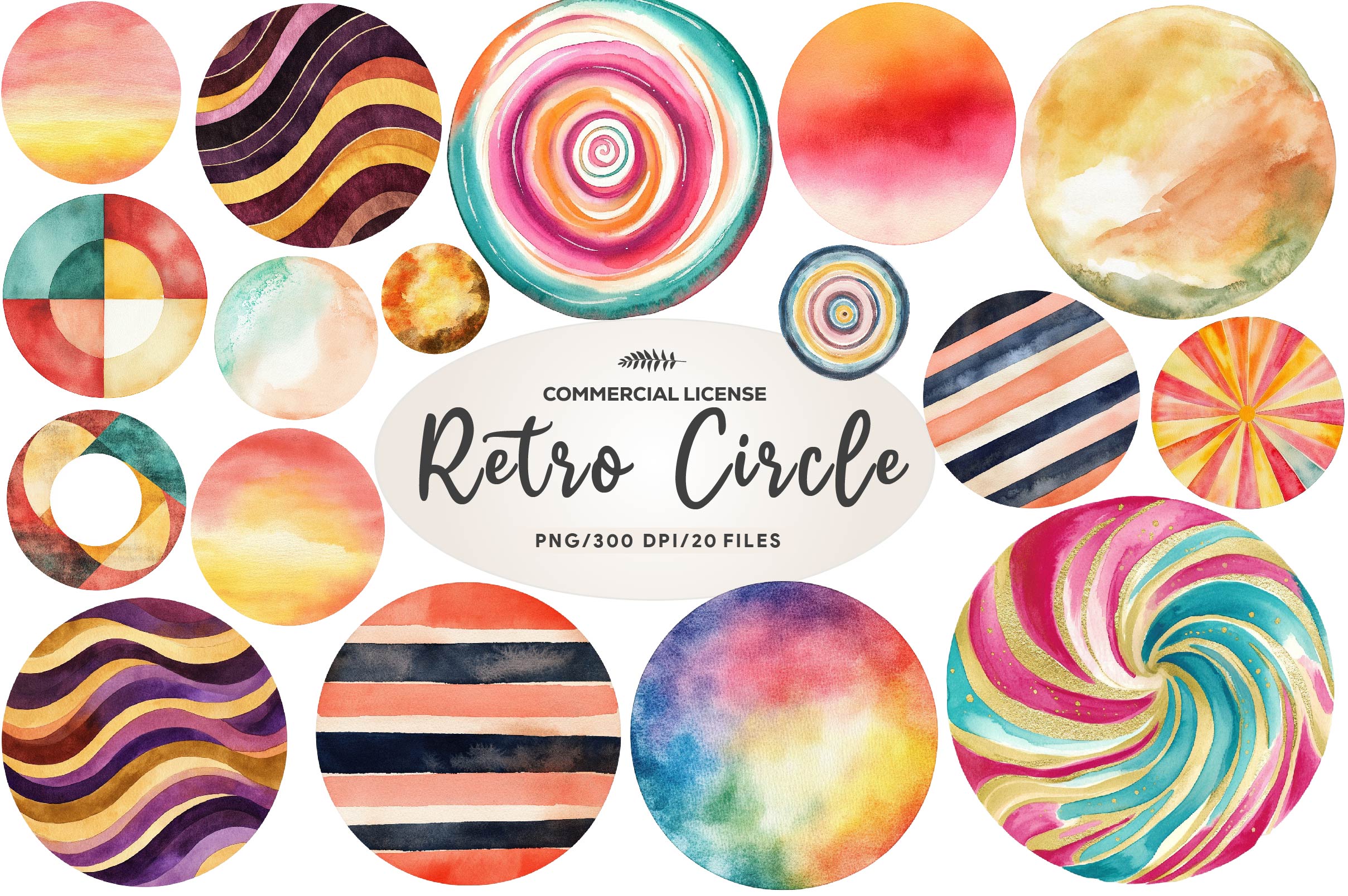 Multicolored Retro Circle Clipart Bundle