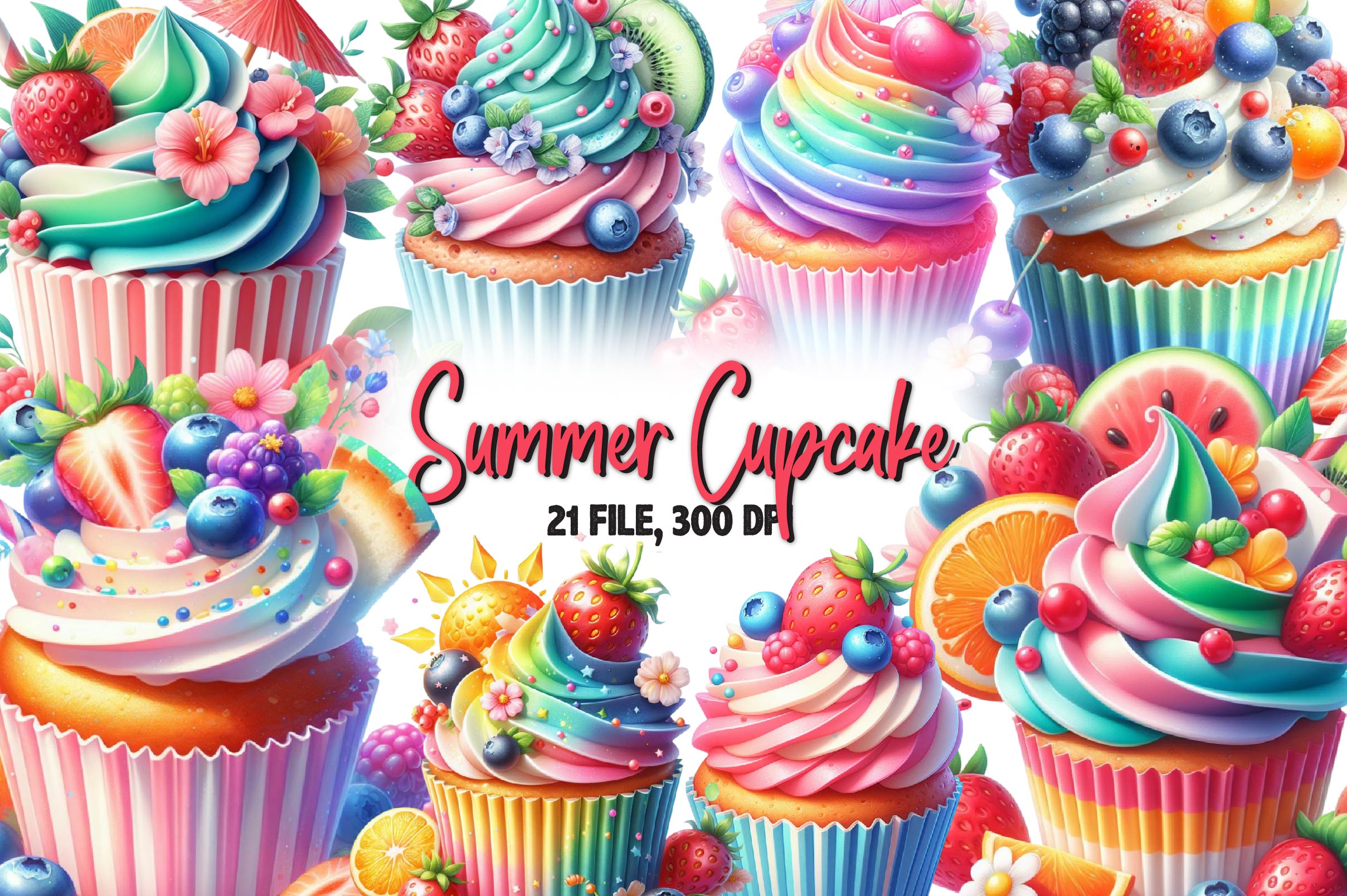 Summer Cupcake Clipart Bundle
