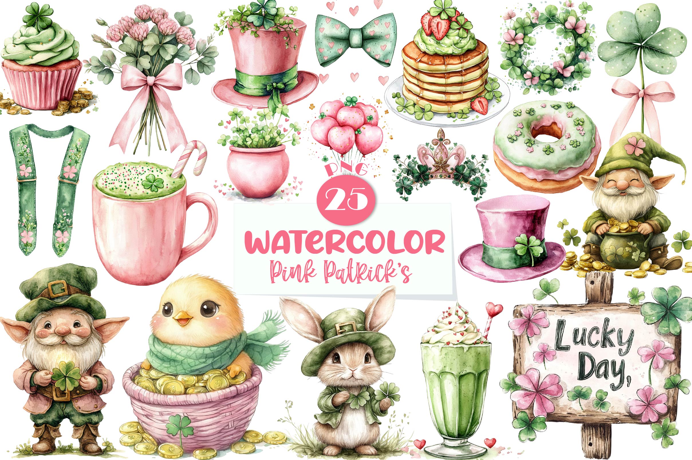 Pink St Patricks Day Clipart Bundle