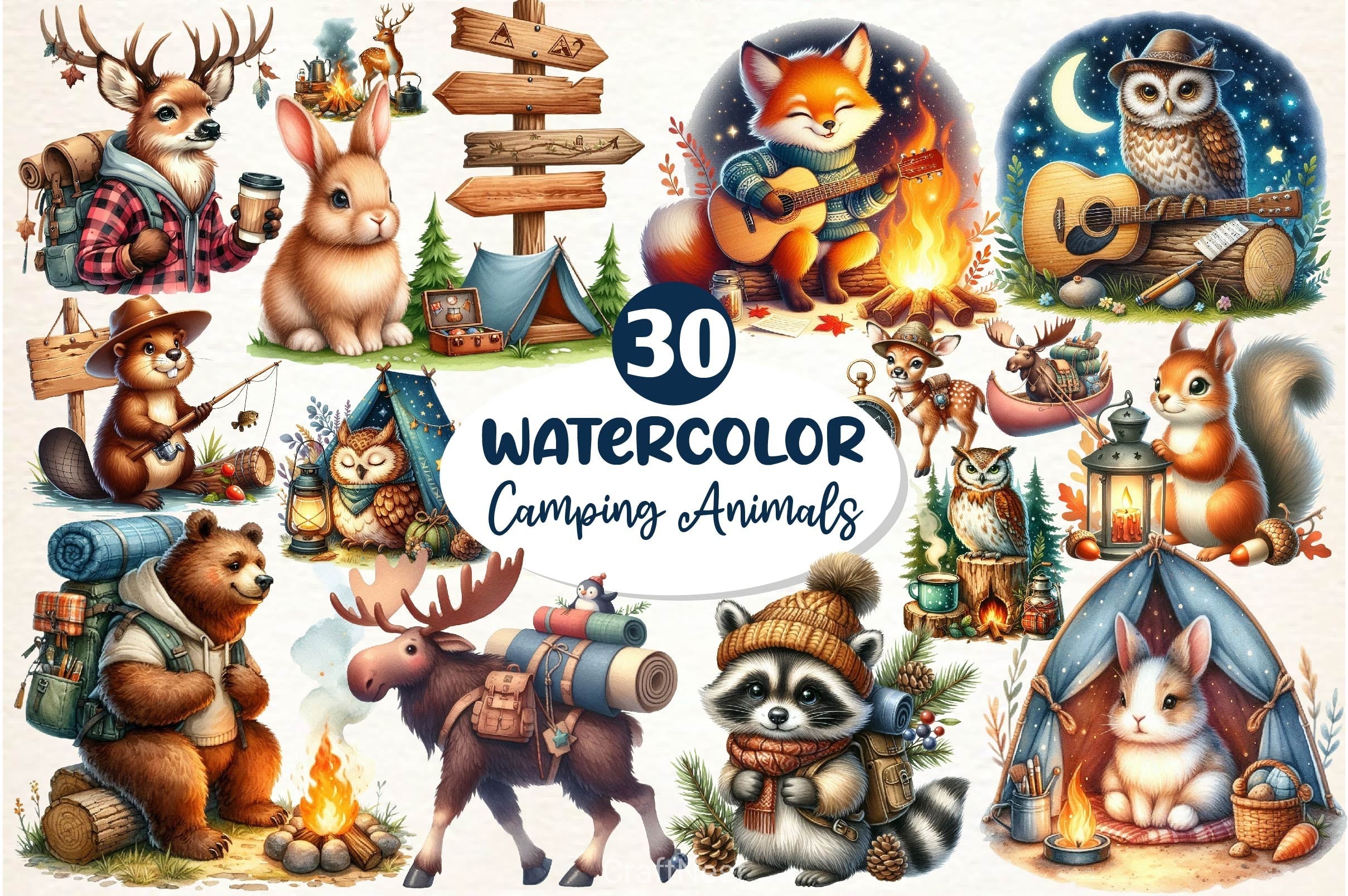Camping Animals Clipart Bundle 2