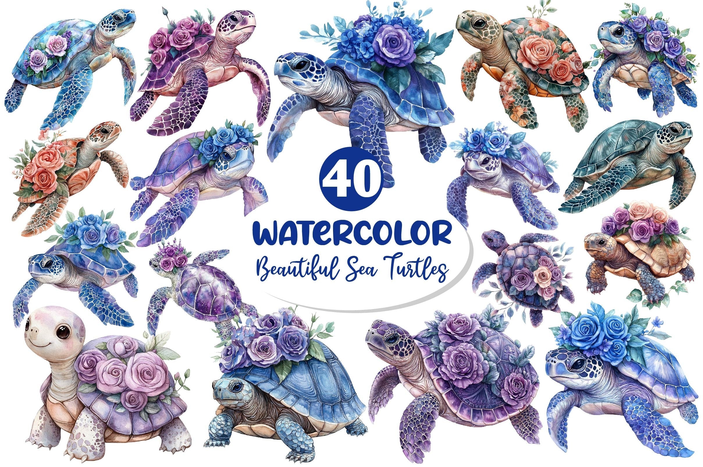 Beautiful Sea Turtles Clipart Bundle 2