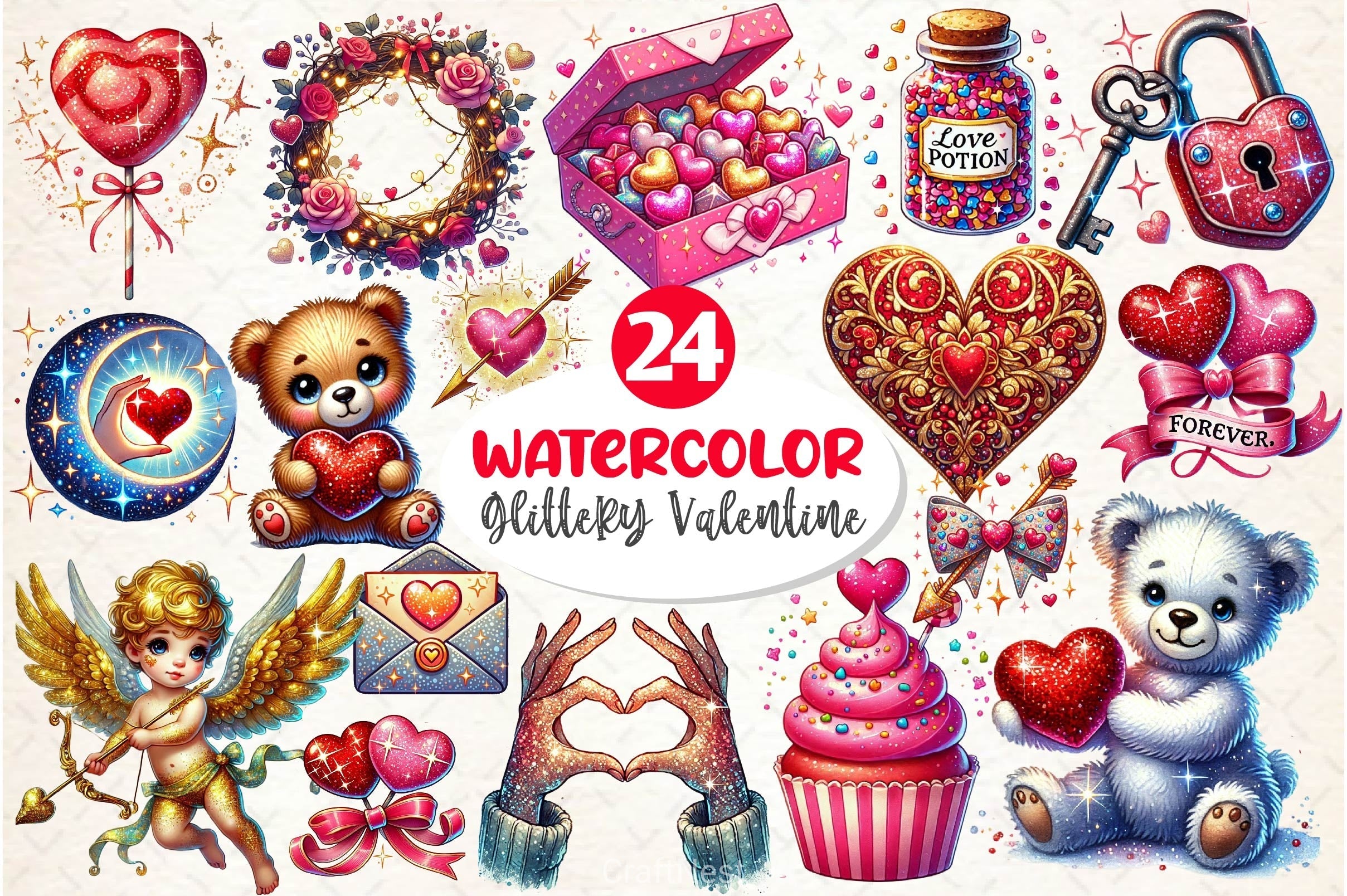 Glittery Valentine Clipart Bundle 3
