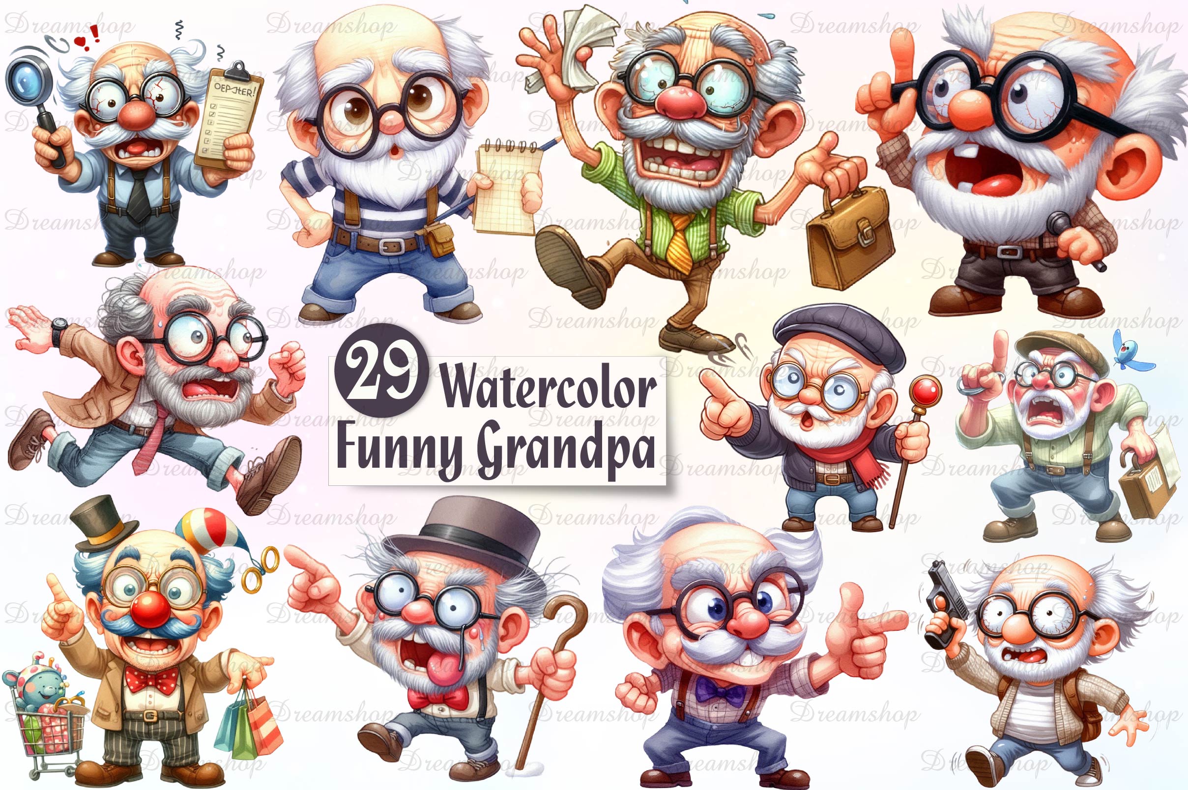 Funny Grandpa Old Father Clipart Bundle