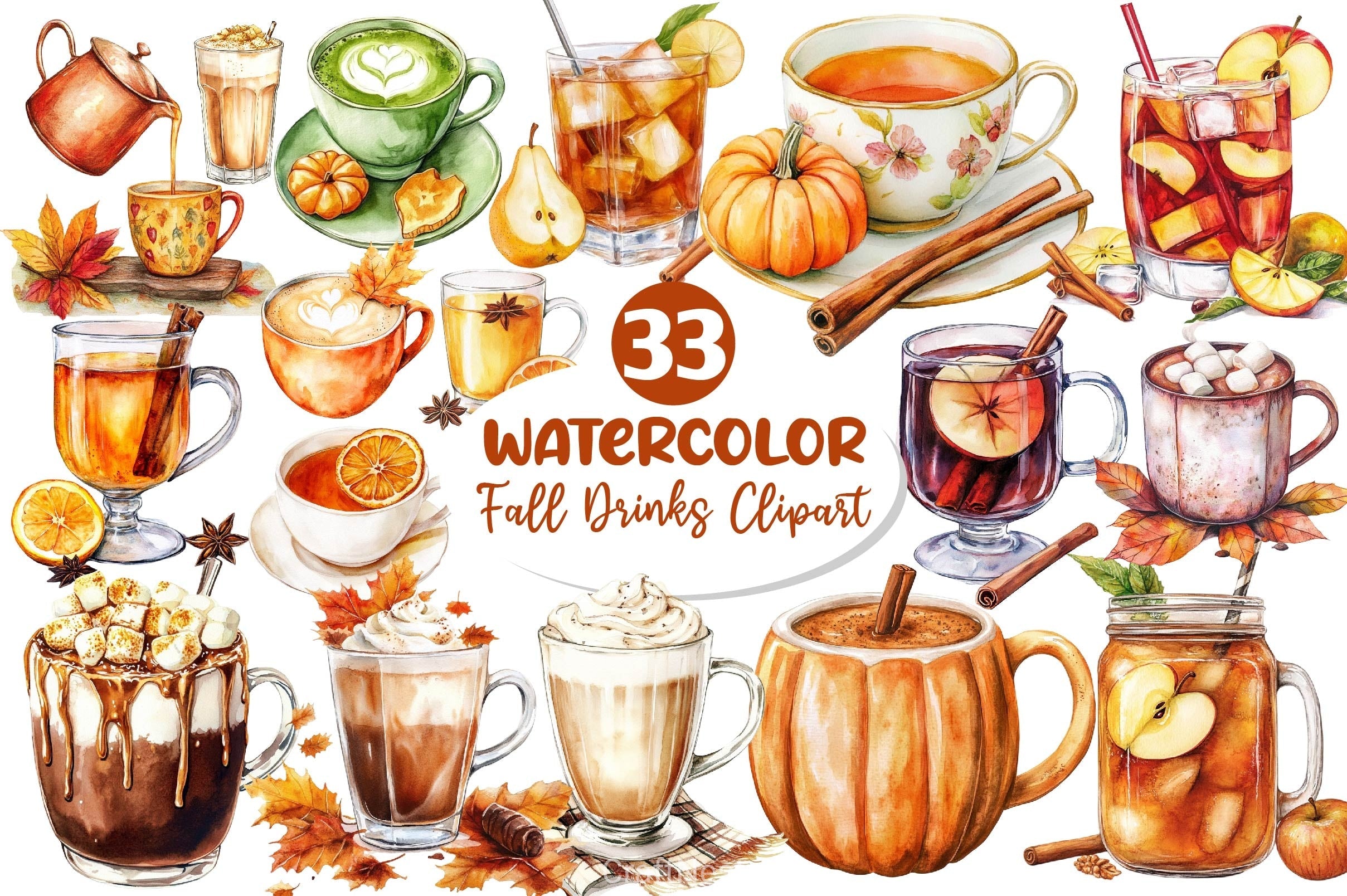 Fall Drinks Clipart Bundle 3