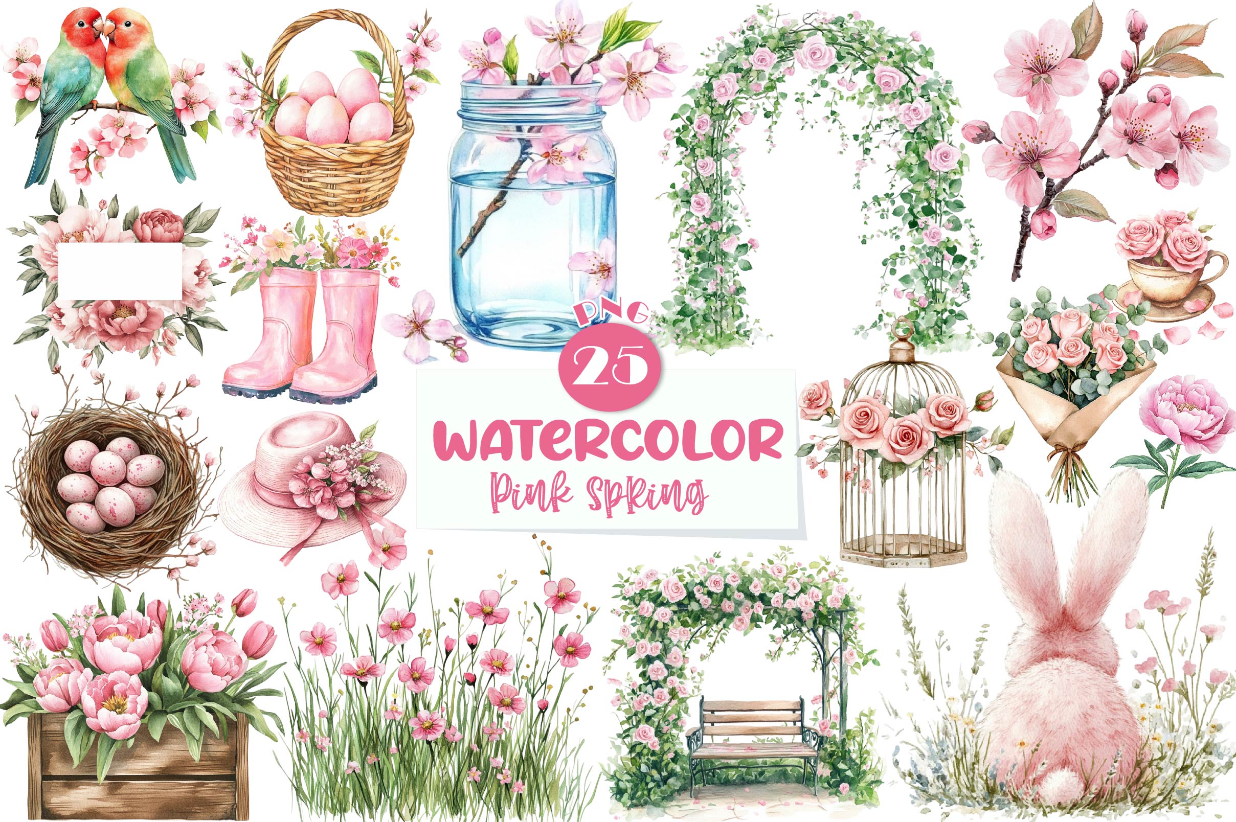 Pink Spring Clipart Bundle