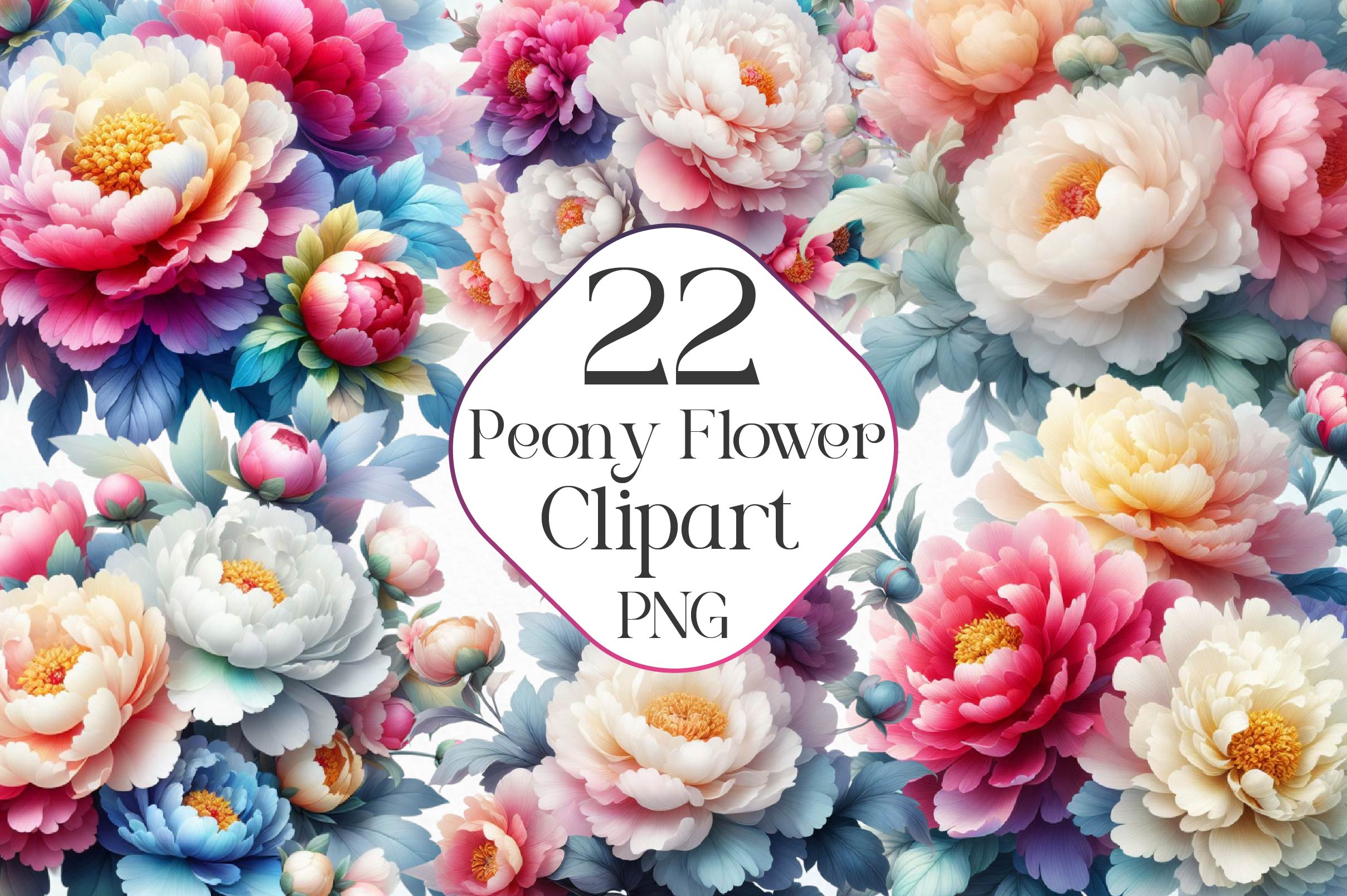 Peony Flower Clipart Bundle