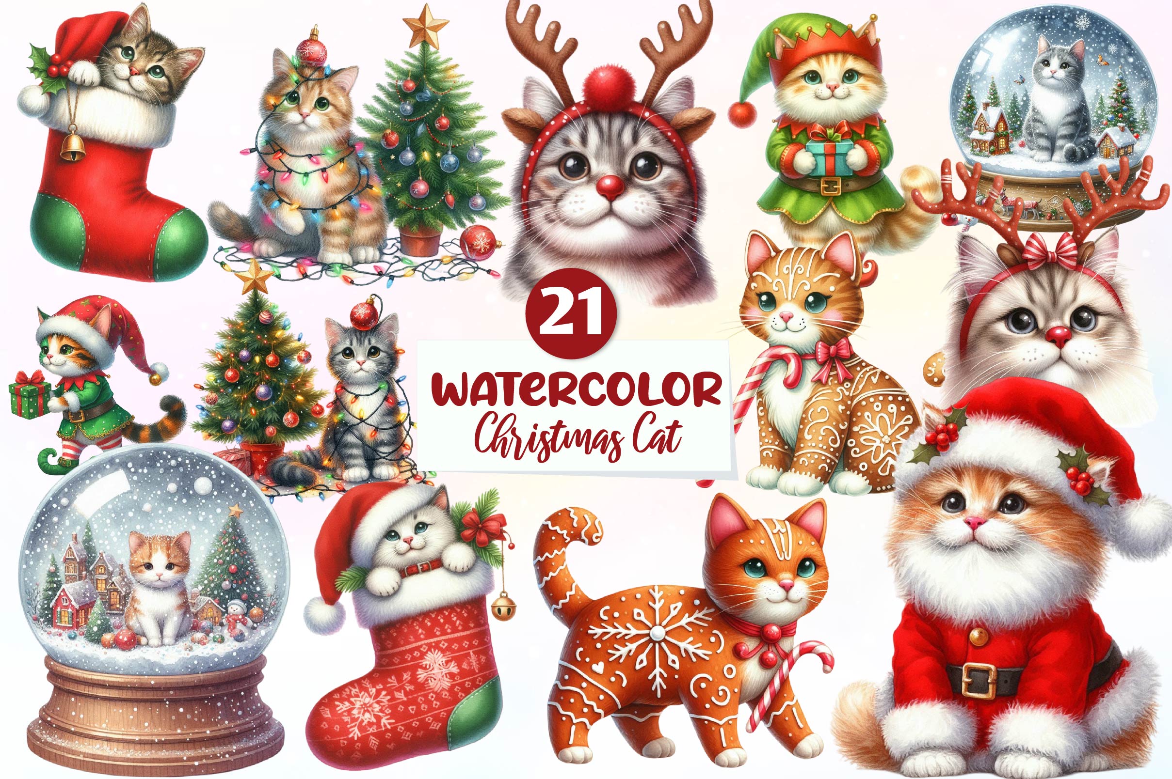 Christmas Cat Clipart Bundle 1