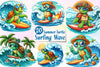 Summer Turtle Surfing On Wave Clipart Bundle
