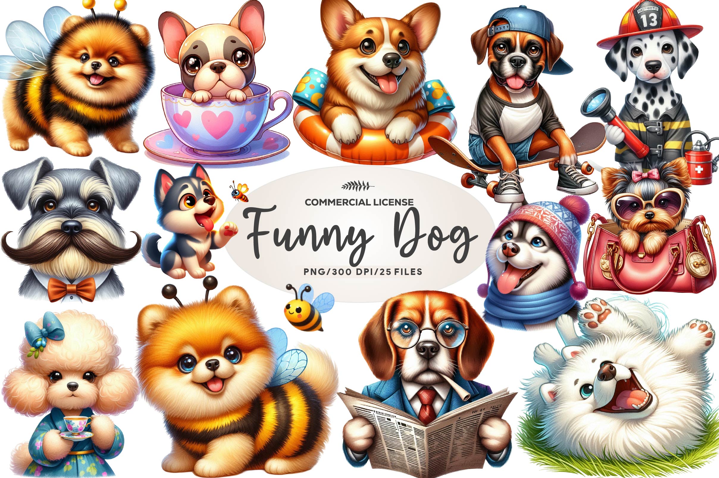 Quirky Funny Dog Clipart Bundle