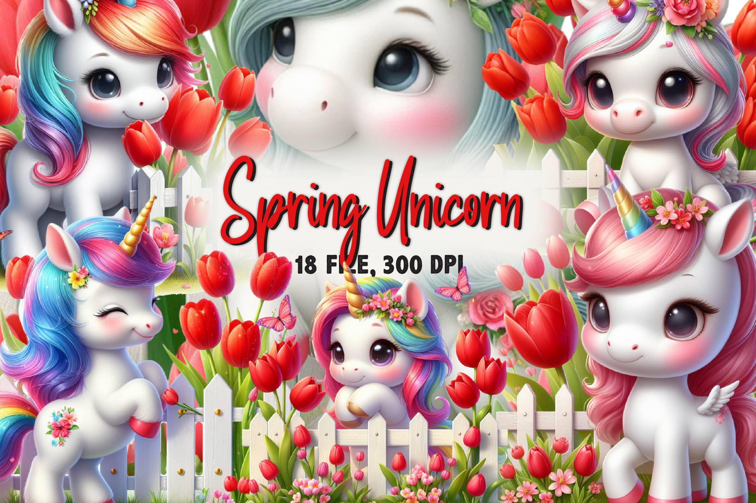 Unicorn Spring Clipart Bundle