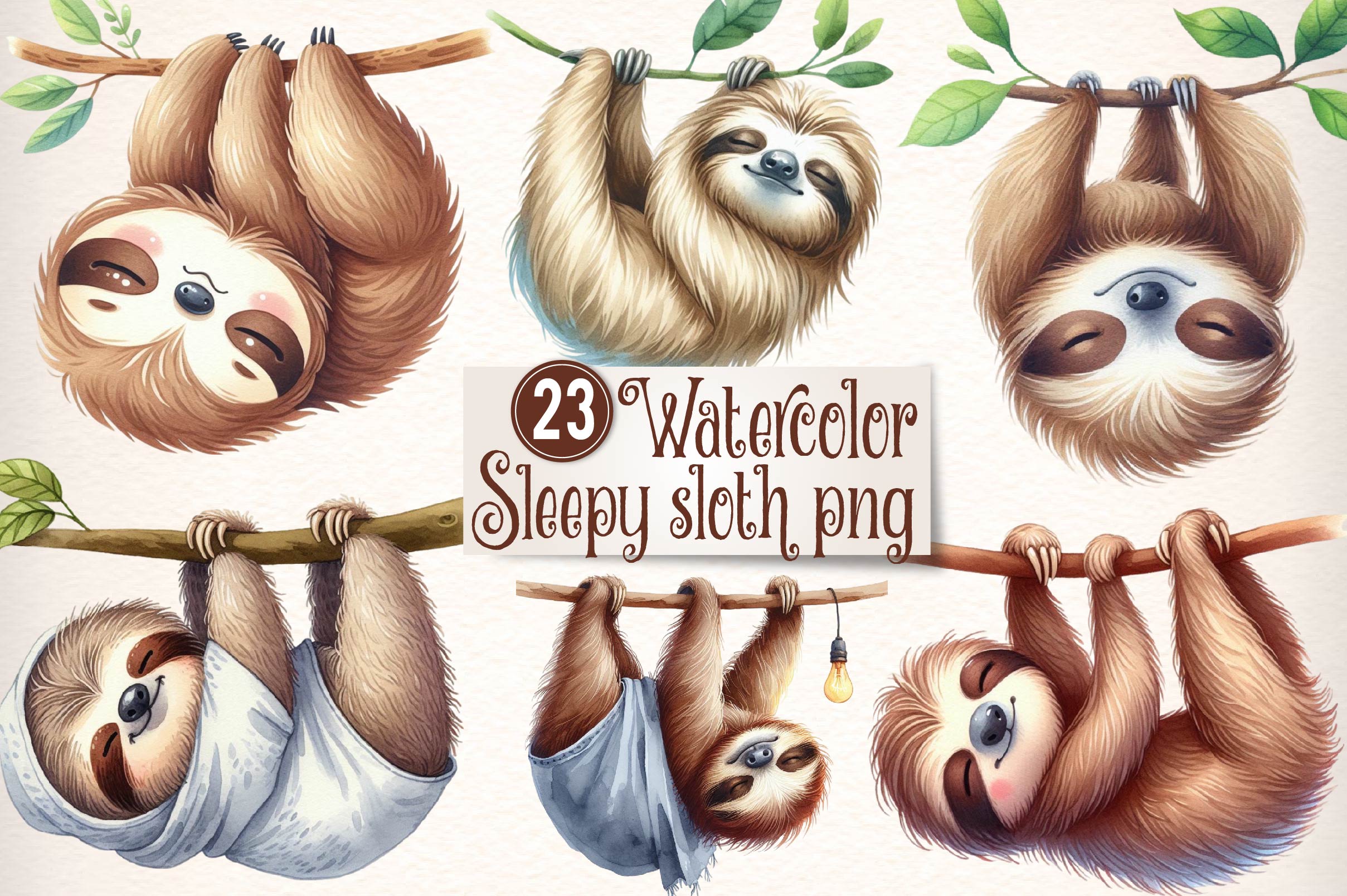 Sleepy Sloth Clipart Bundle