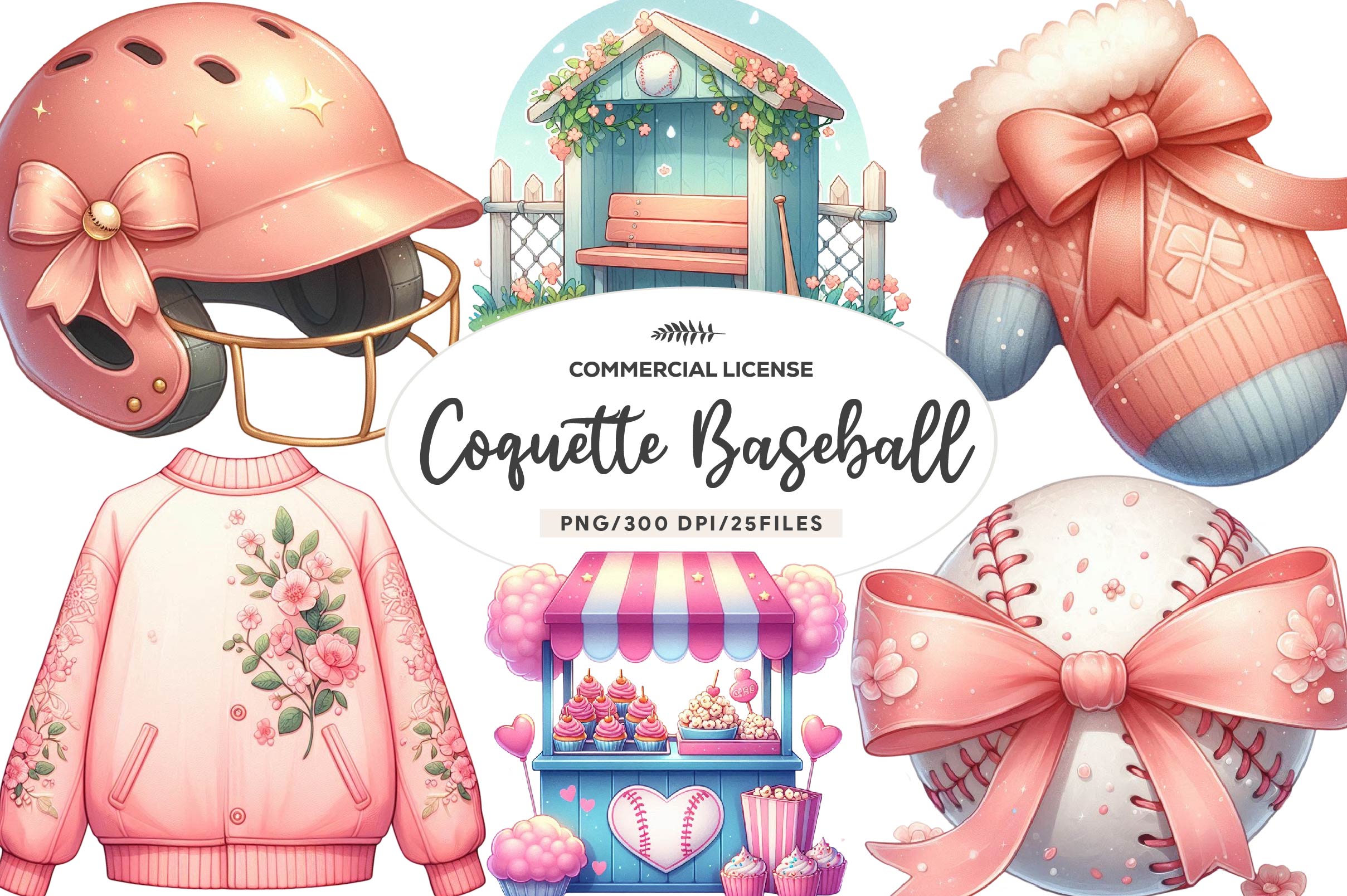 Coquette Baseball Clipart Bundle