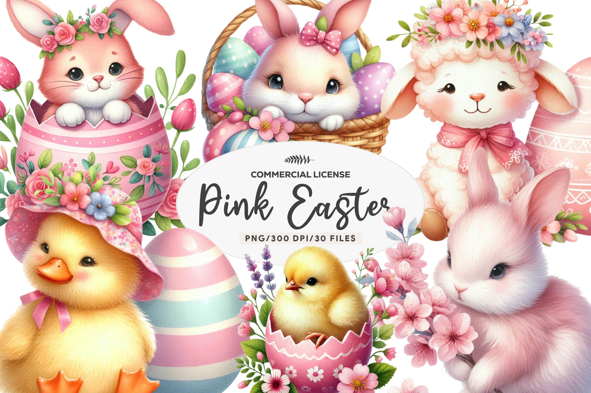 Cute Pink Easter Day Clipart Bundle