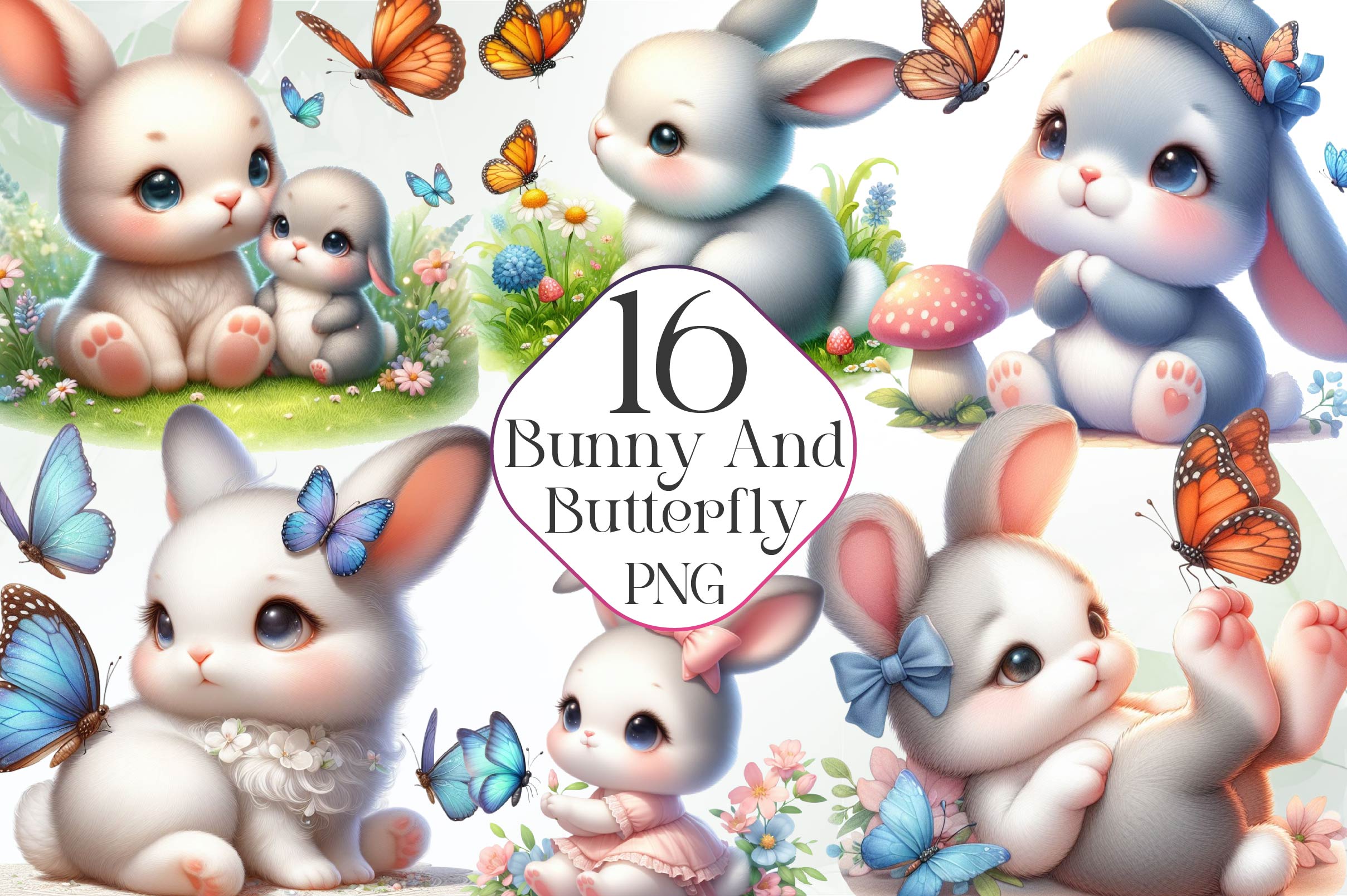 Bunny And Butterfly Clipart Bundle