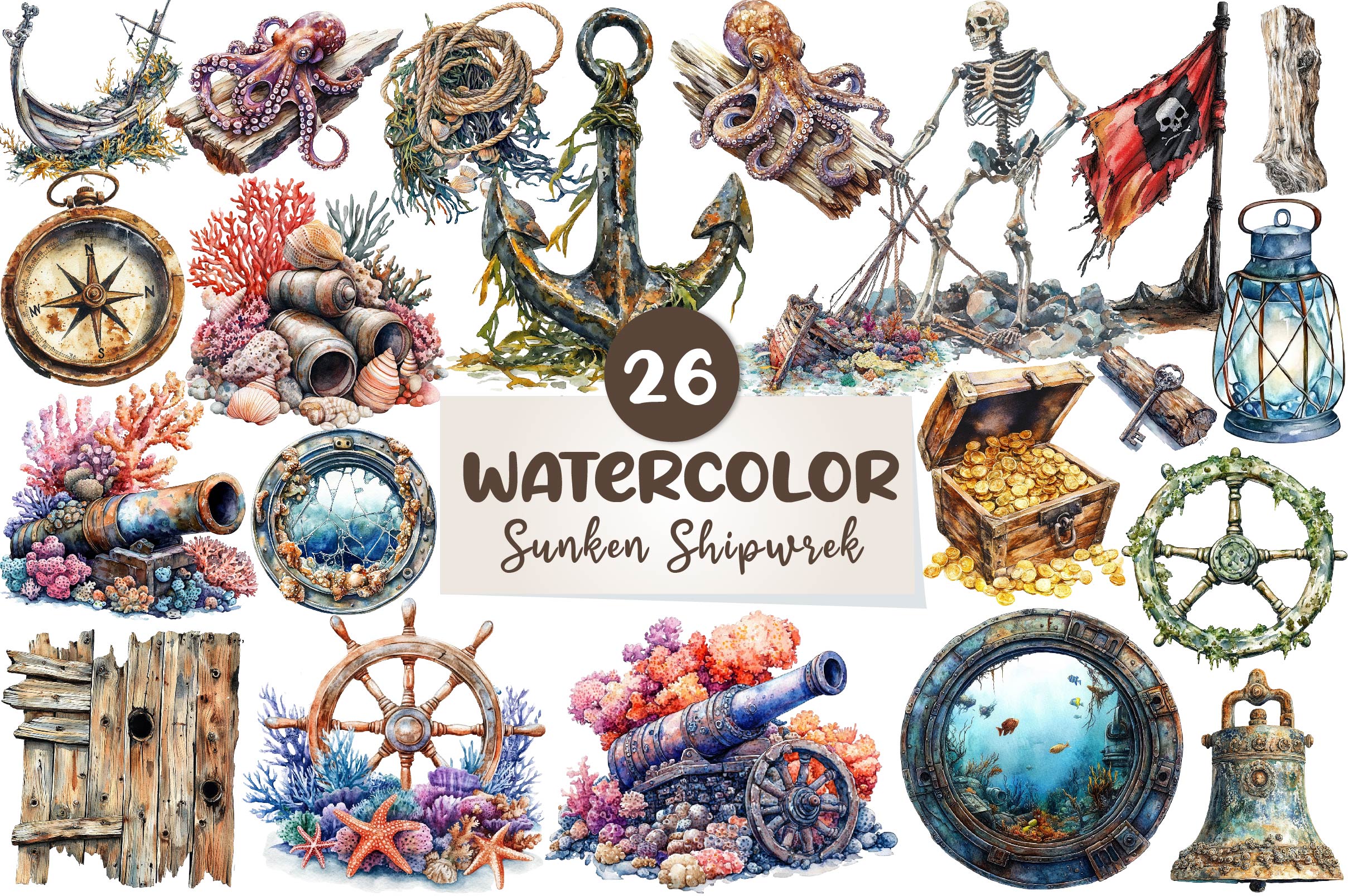Collection A Sunken Shipwreck Clipart Bundle