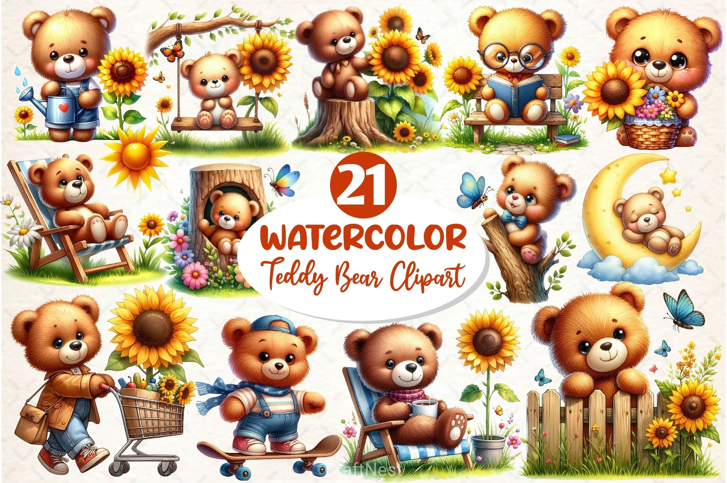 Cute Teddy Bear Clipart Bundle 4