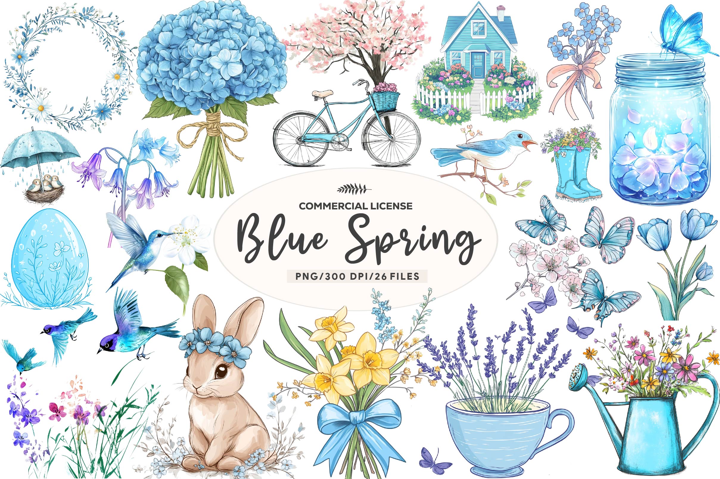 Blue Spring Season Clipart Bundle