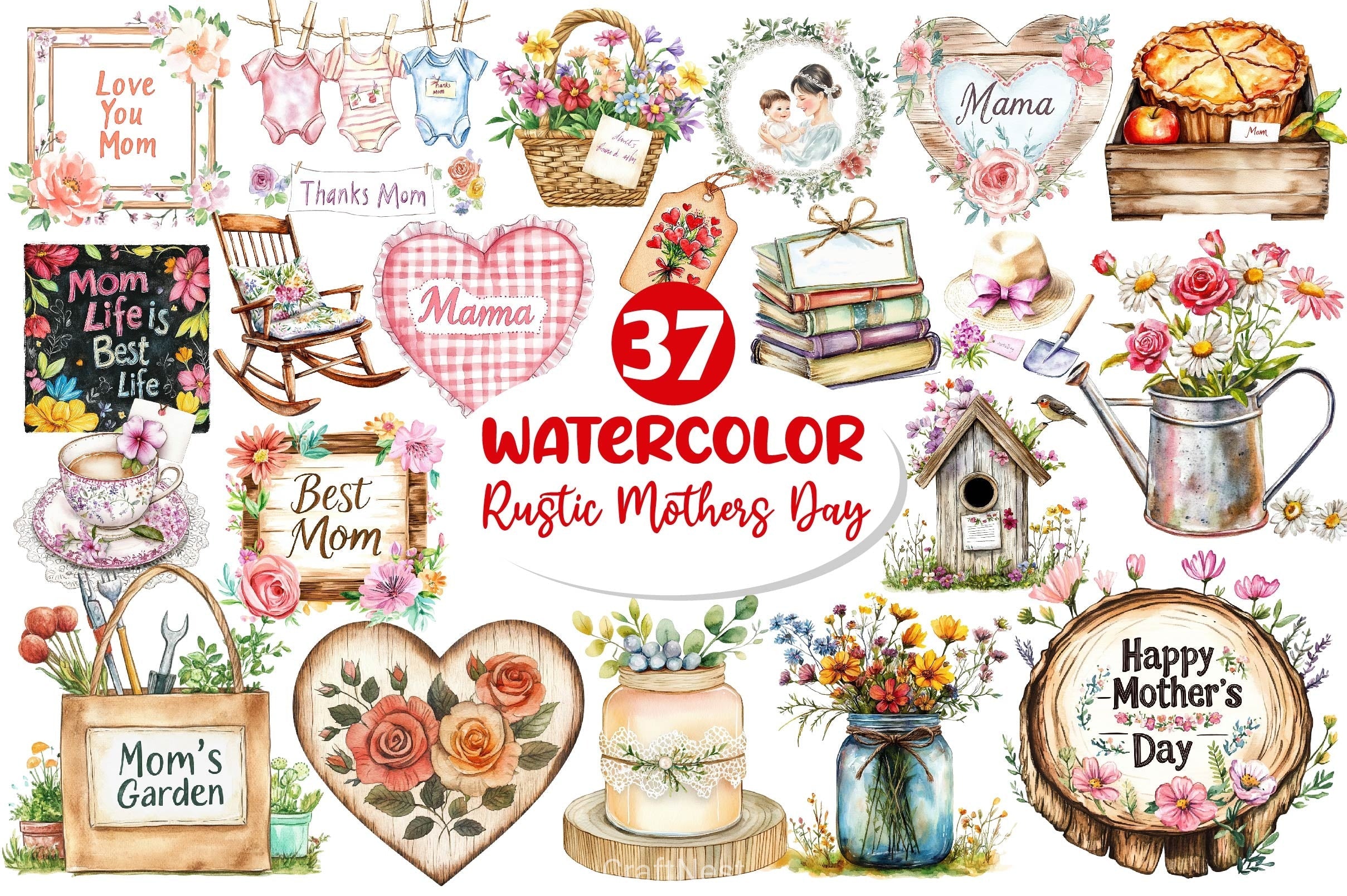 Rustic Mothers Day Clipart Bundle 2