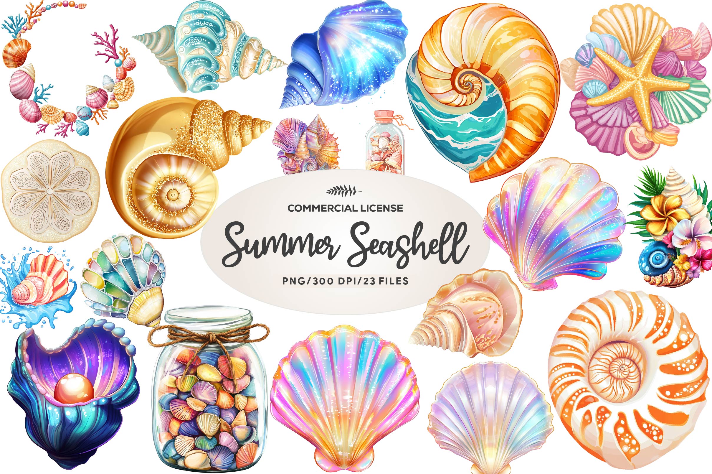 Summer Seashell Clipart Bundle