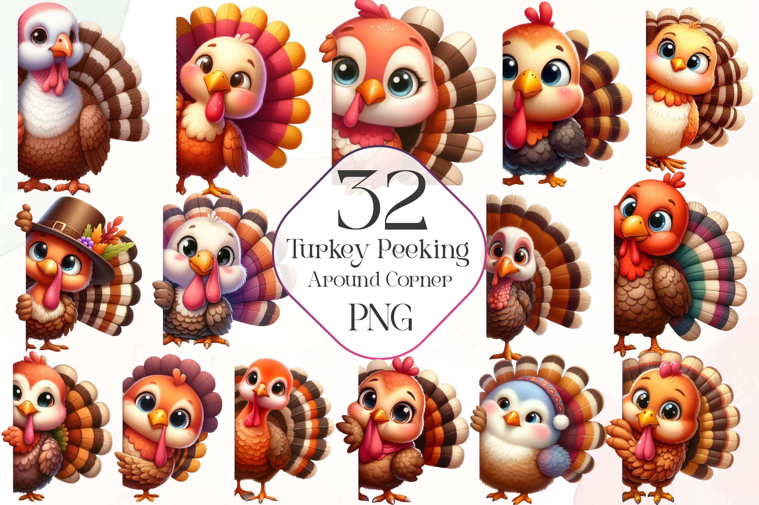 Turkey Peeking Around Corner Clipart Bundle