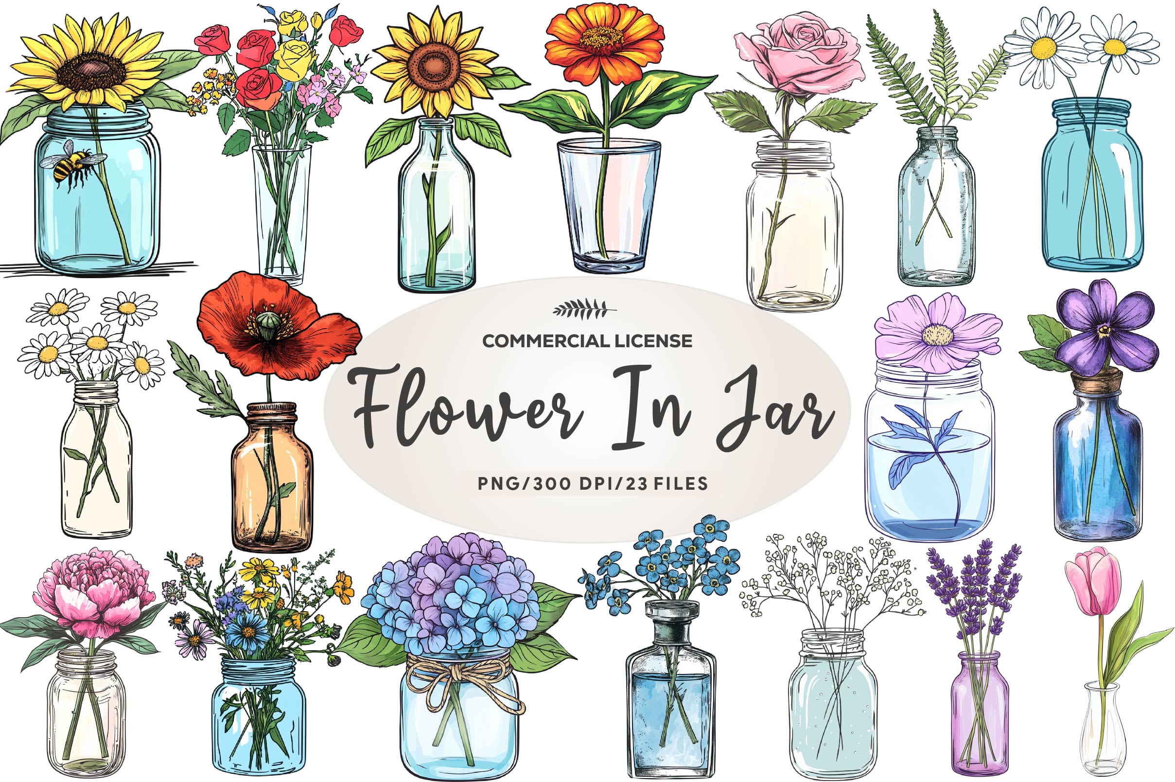 Flower In Jar Clipart Bundle