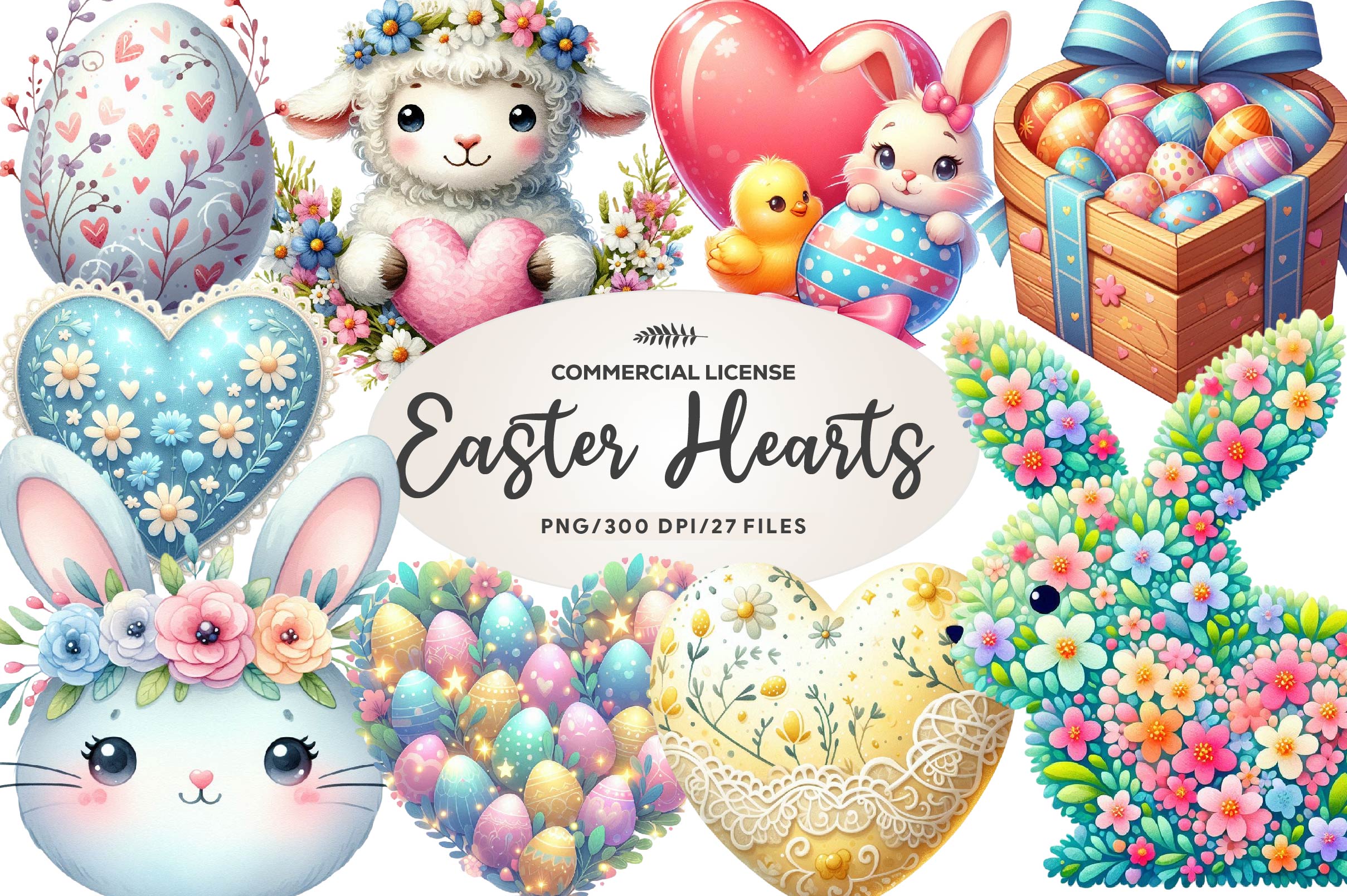 Easter Hearts Clipart Bundle