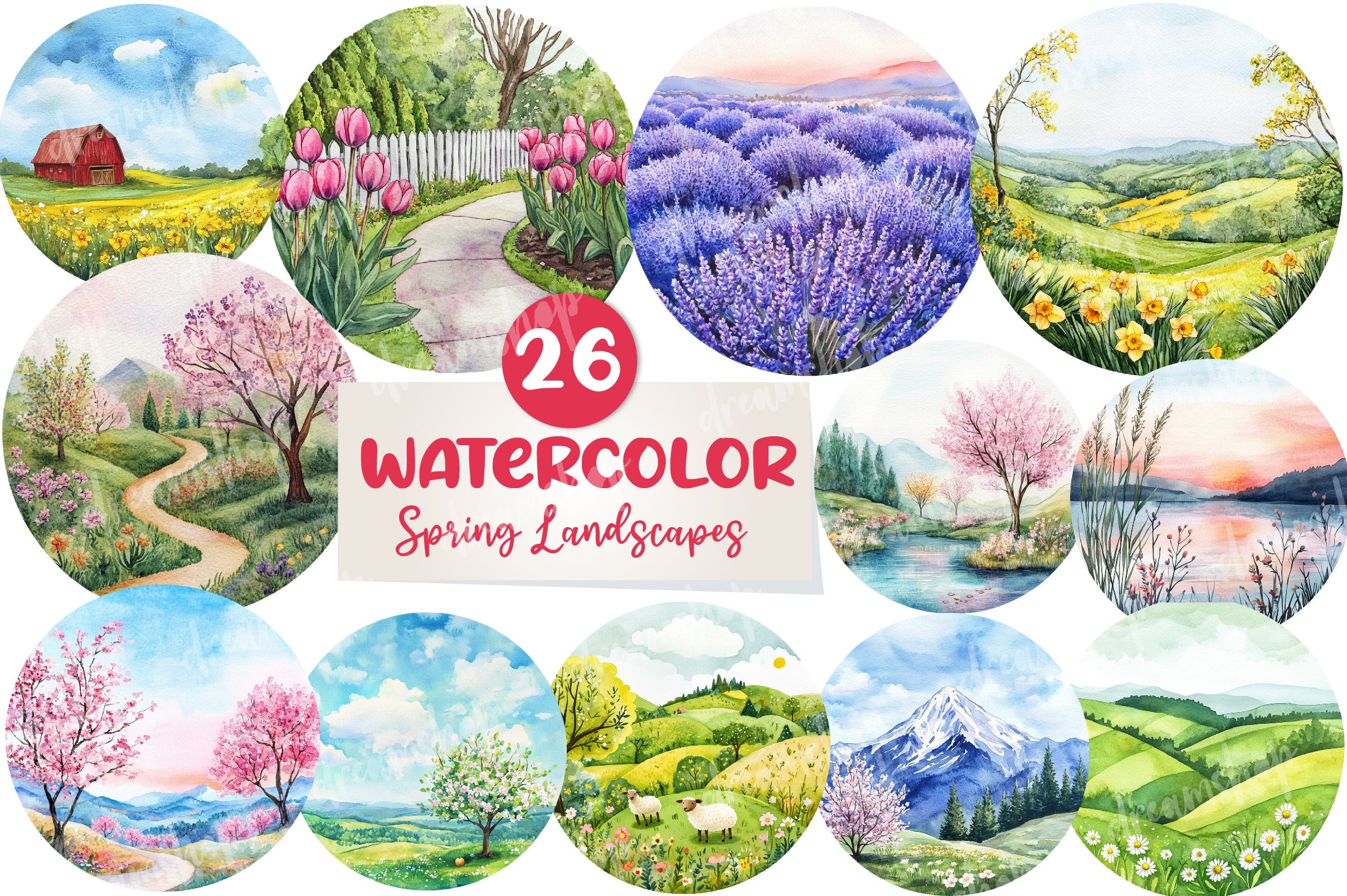Spring Landscapes Round Clipart Bundle