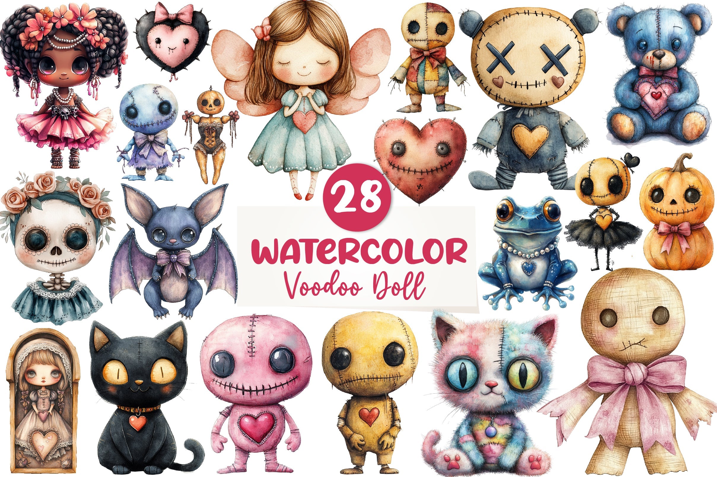 Coquette Halloween Voodoo Doll Clipart Bundle