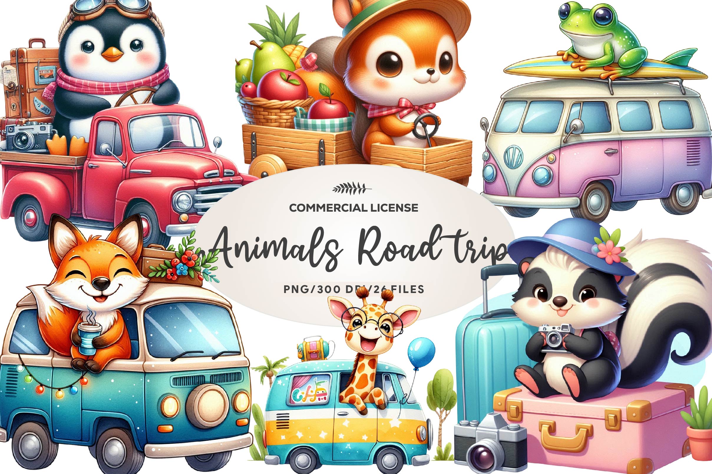 Animals Road Trip Clipart Bundle