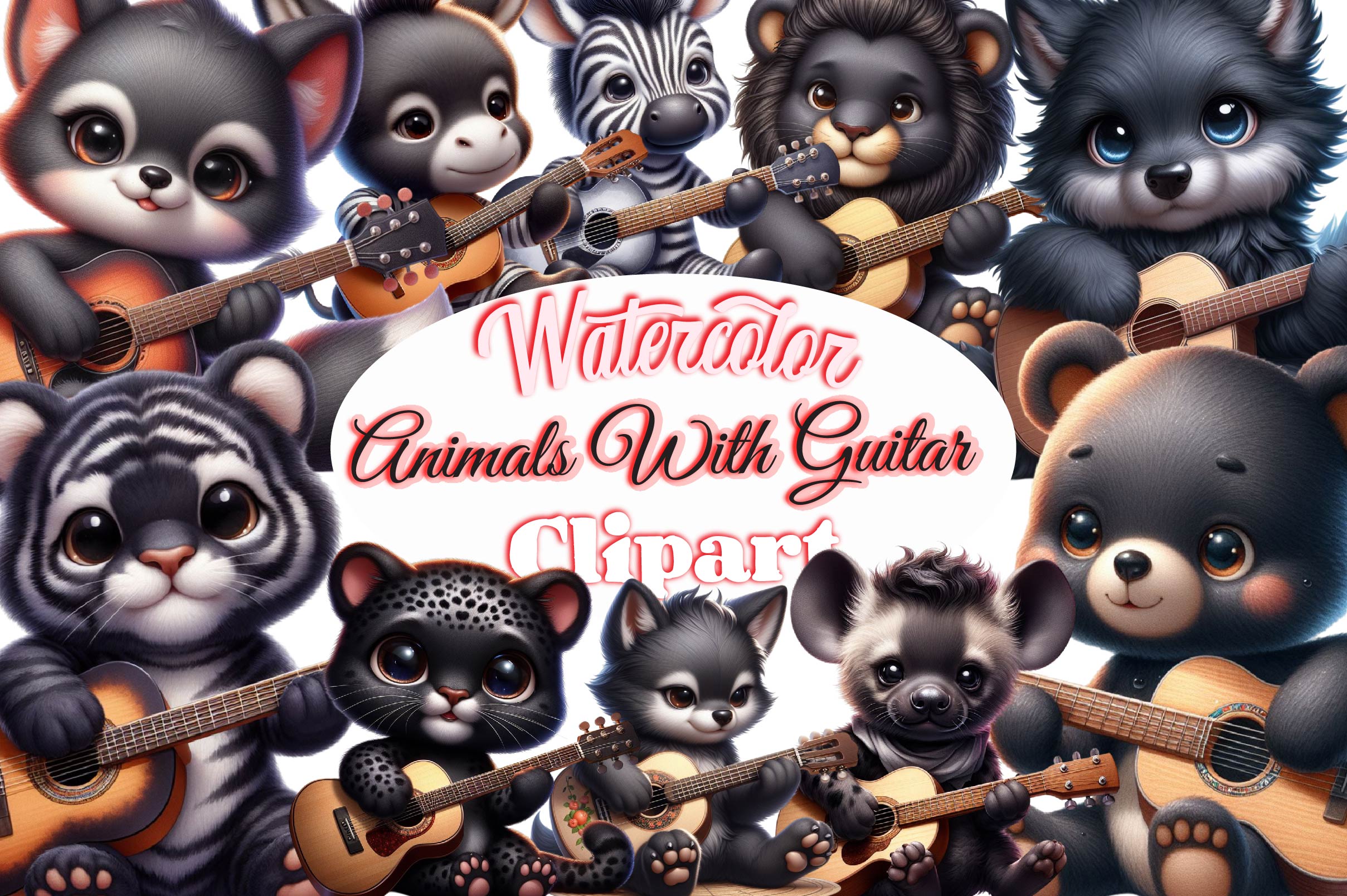 Animals With Guitar Clipart Bundle